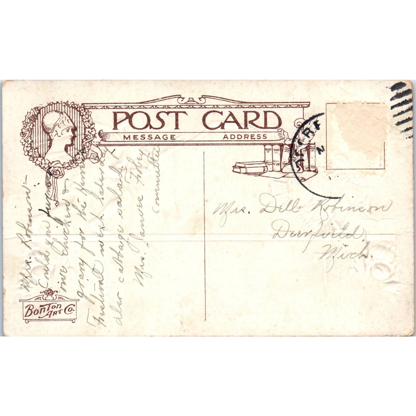 Thanksgiving Father Time Chasing a Turkey c1910 Original Postcard TK1-22