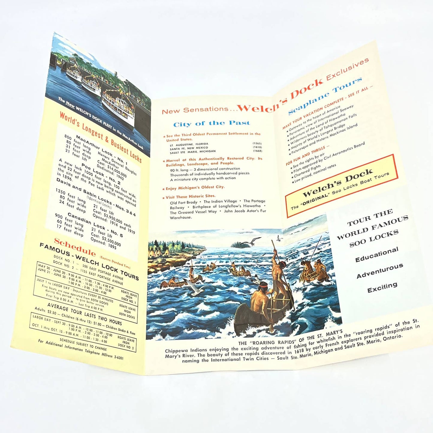 1960s Sault Ste Marie Michigan MI Welch's Lock Boat Tour Brochure Travel AC1-3