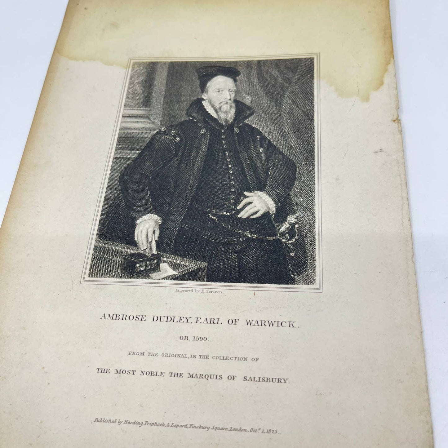 1825 Engraving Art Print Ambrose Dudley Earl of Warwick 1590 AB3