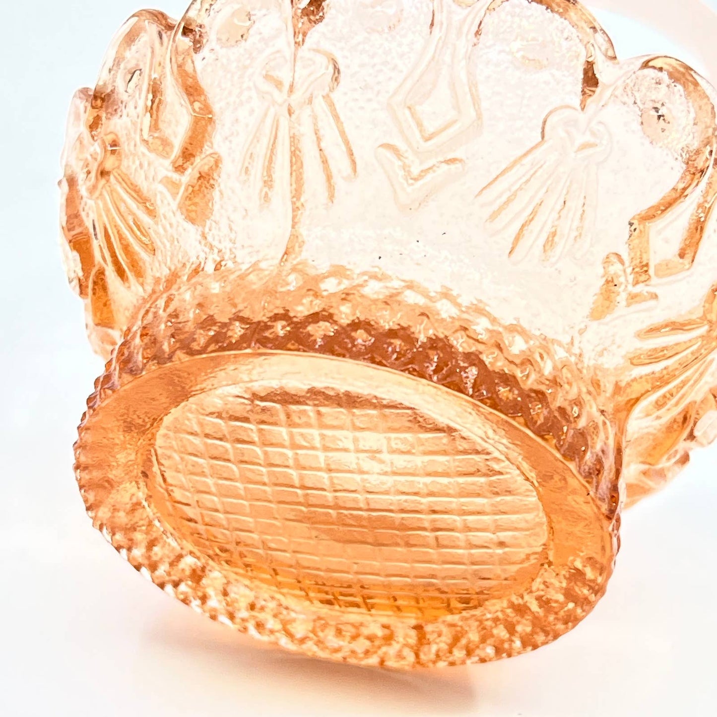 Vtg Pink Depression Glass Miniature Trinket Basket Applied Handle 3” TF5