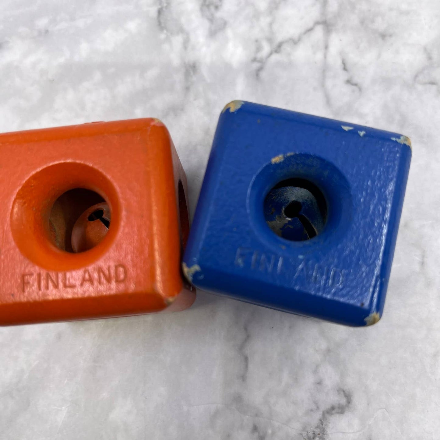 1960s Wooden Rattle Cube with Bell Set of 2 Made in Finland 1.5” SE6