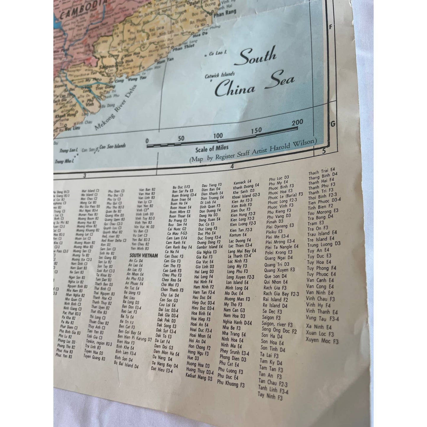 1969 The Vietnam Area Map Des Moines Sunday Register 23 1/2” x 14 1/2” FL3