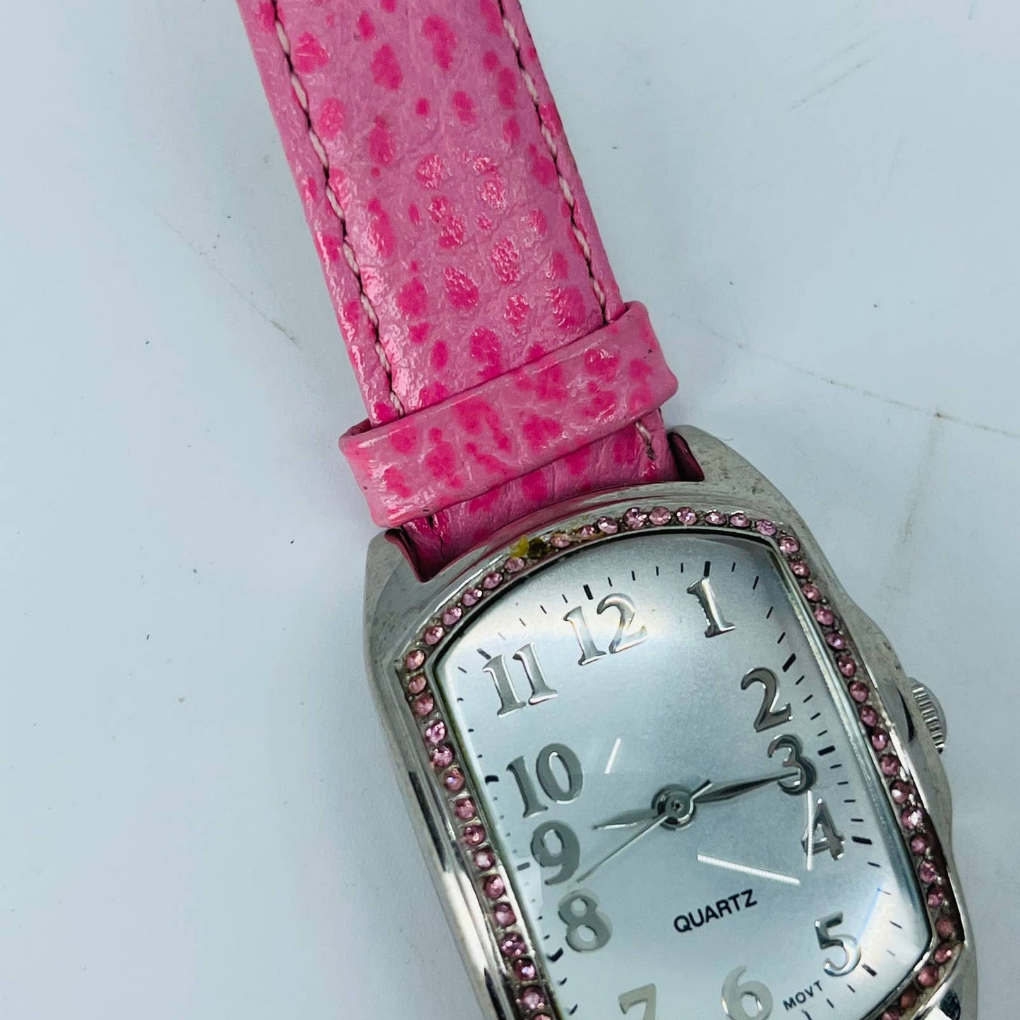 Vintage Pink Rhinestone Japan Movt Quartz Watch Leather Band SA9