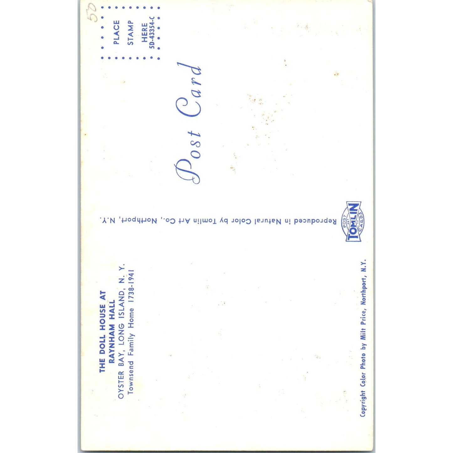 The Doll House at Raynham Hall Oyster Bay NY Original Postcard PB10