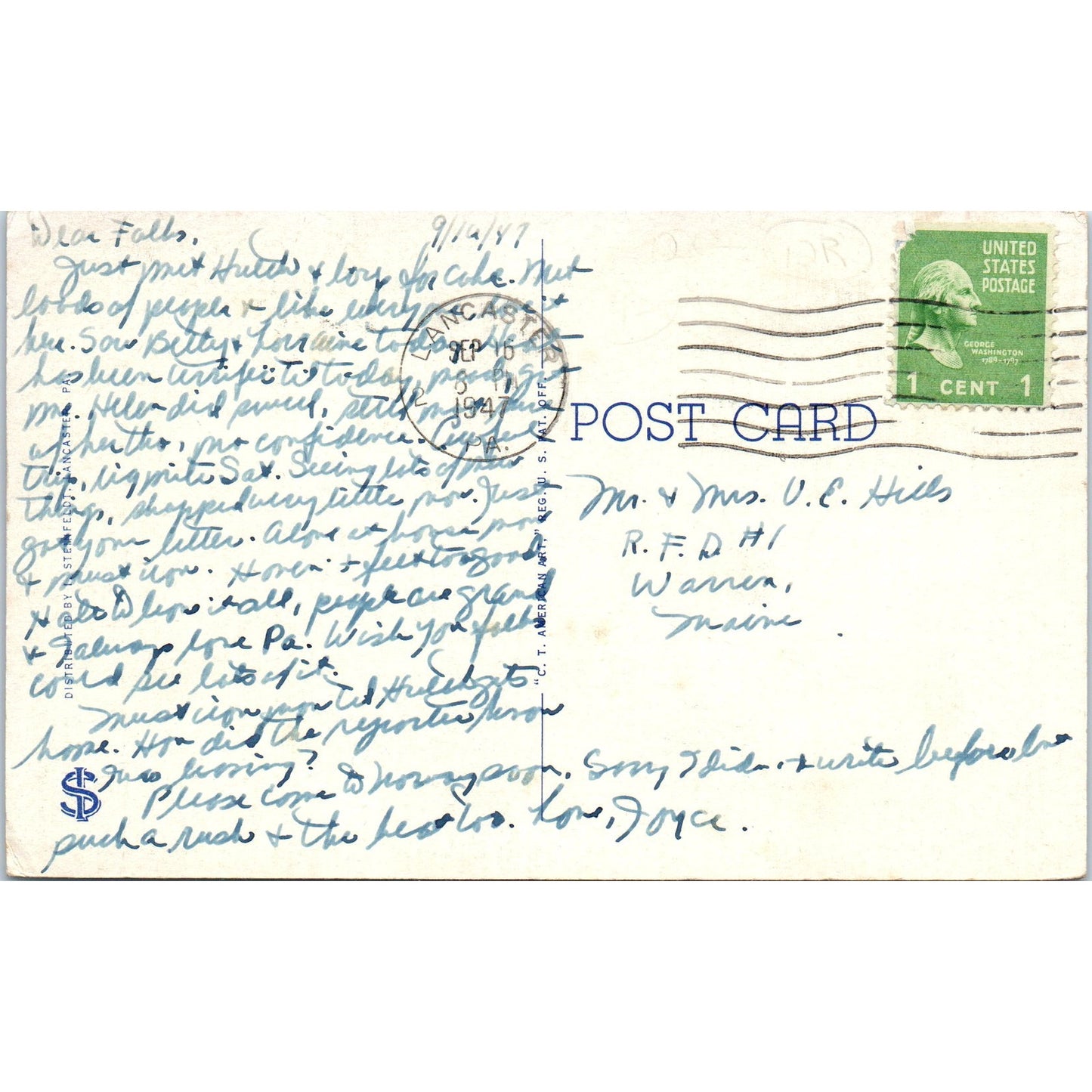 Lancaster County Tobacco Field 1947 Original Postcard P1-13