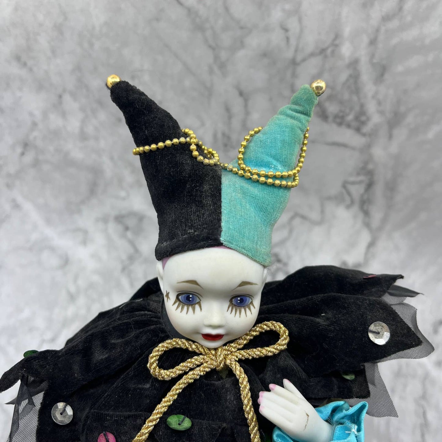 Music Automata Doll Sankyo Madam Verte Gorham Harlequin Pierrot 17”