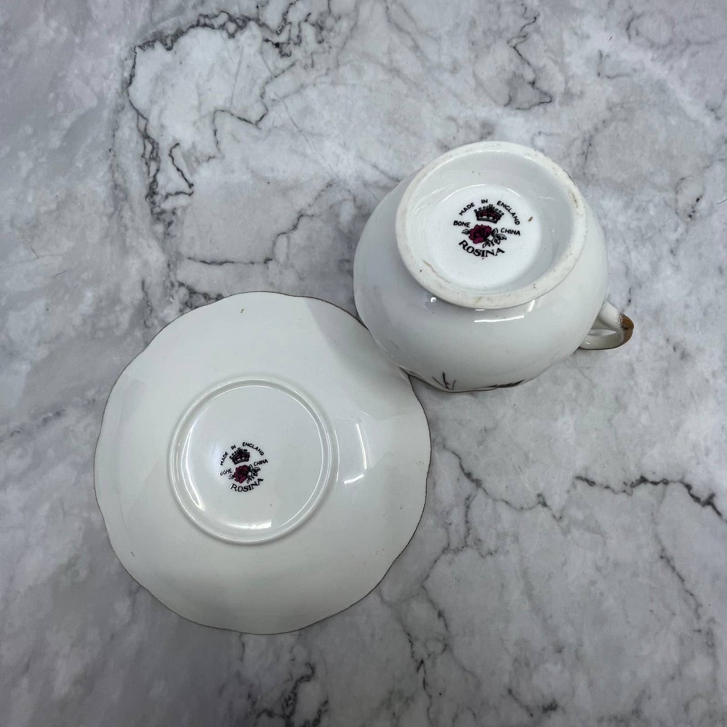 Vintage Rosina Bone China Cup & Saucer, Signed & Numbered, Purple Rose TD6