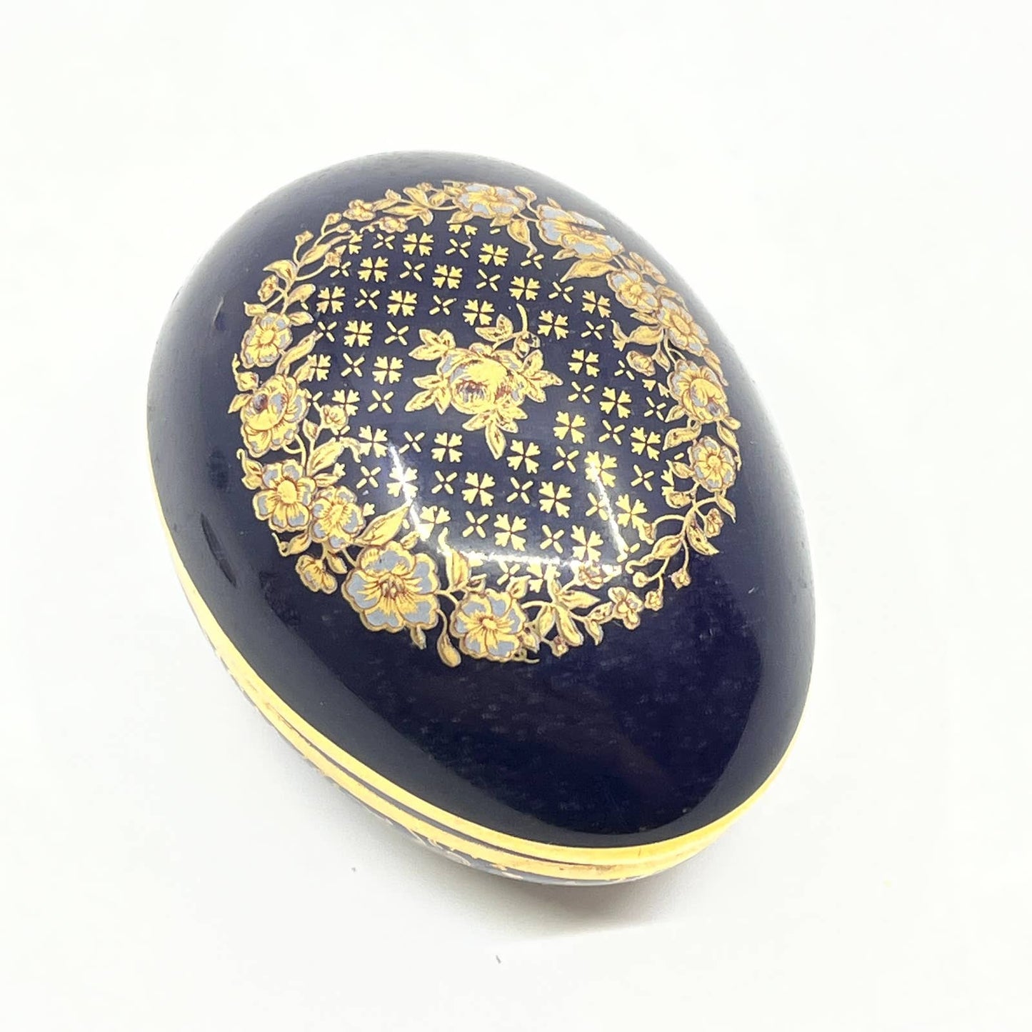 Vintage Limoges Castel Porcelain Egg Trinket Box - 22K Gold - France SD7