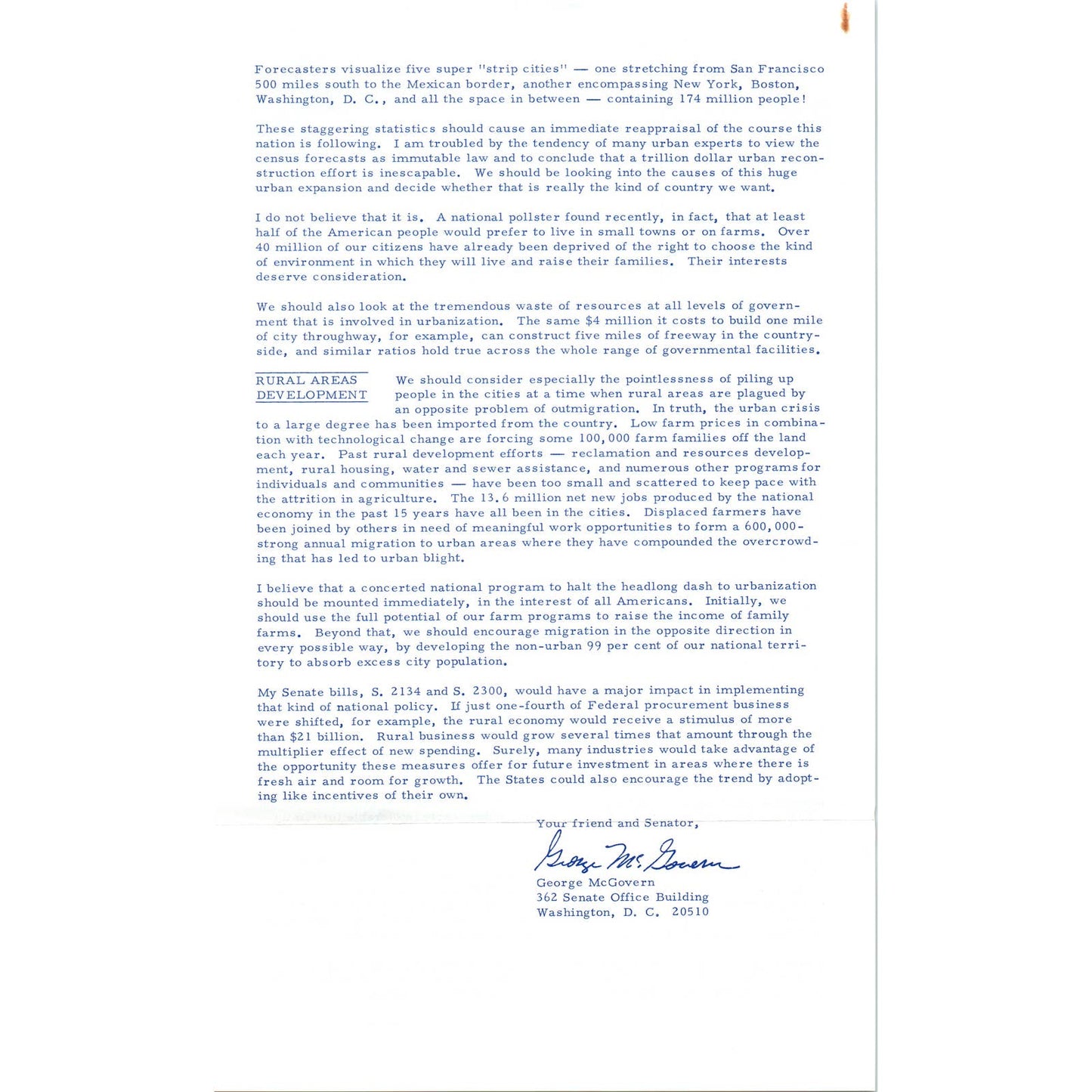 Senator George McGovern Reports Newsletter Oct 1967 Original TK1-P7