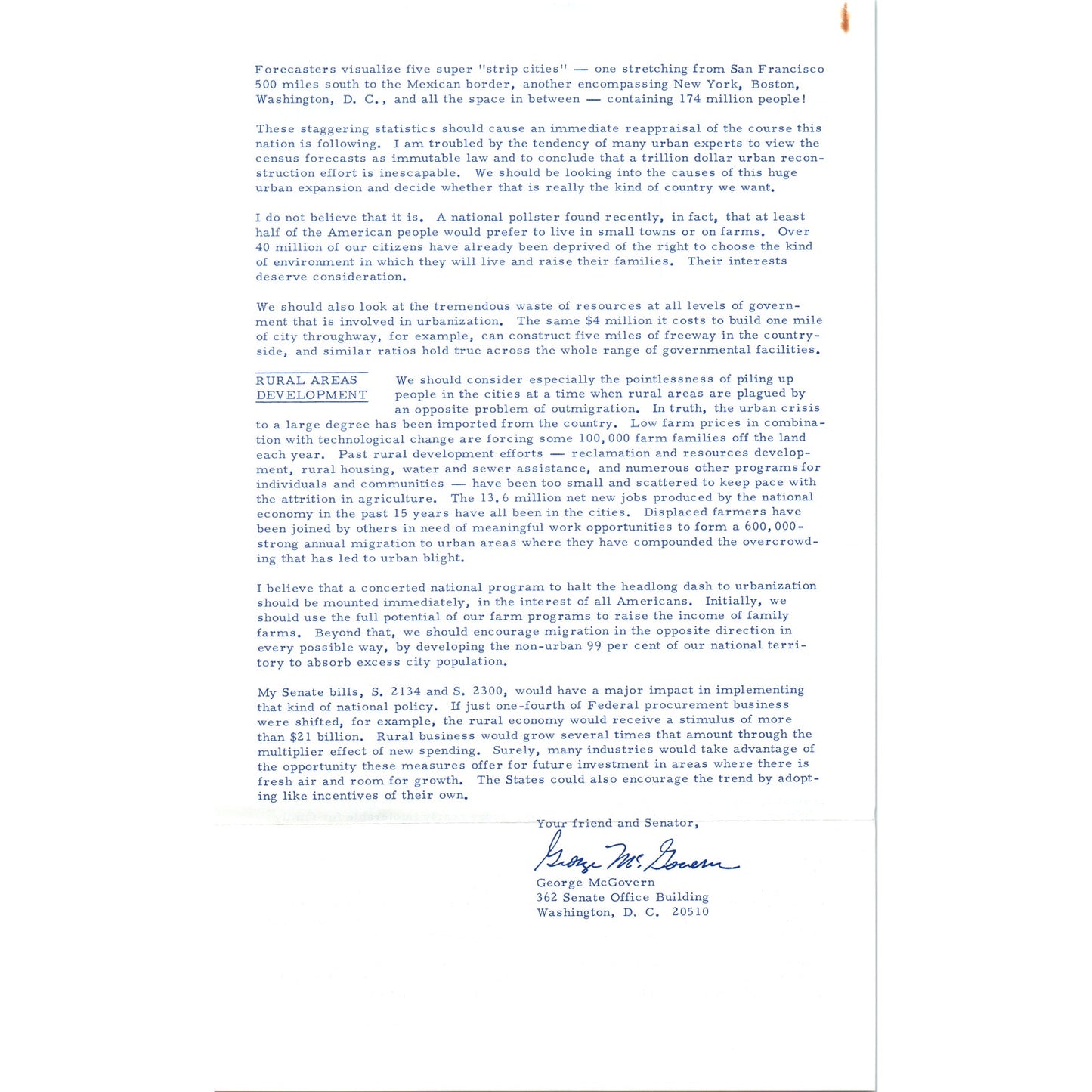 Senator George McGovern Reports Newsletter Oct 1967 Original B16