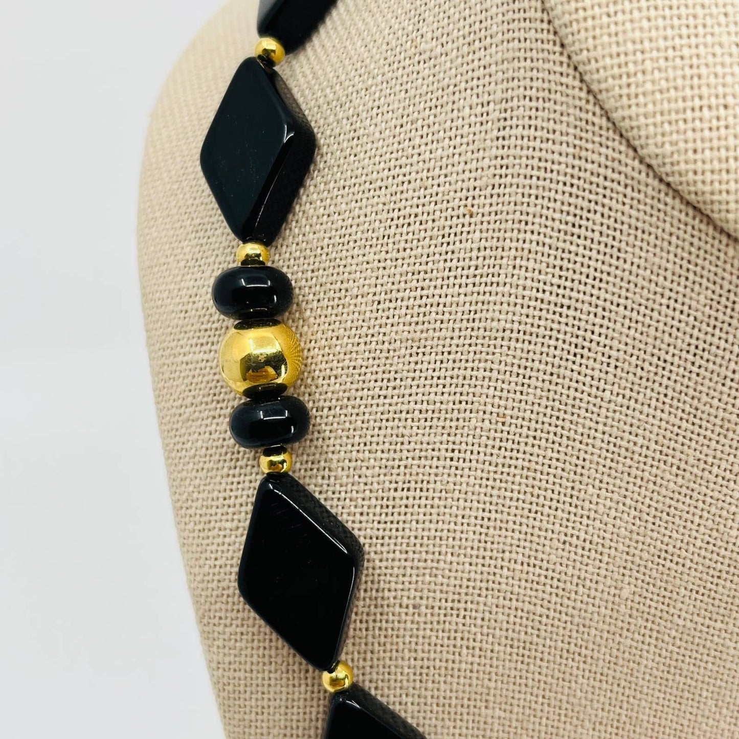 MCM Mod Trifari Black and Gold Toned Diamond Shaped Bead Necklace Necklace SB2