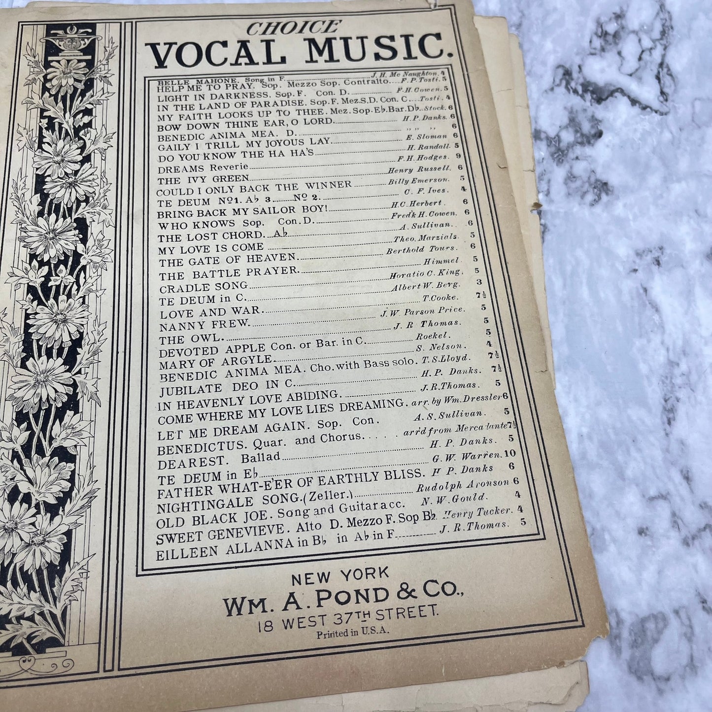 1885 Wm A Pond Sheet Music Yum-Yum Alex P. Brown Mikado Selections V41-2