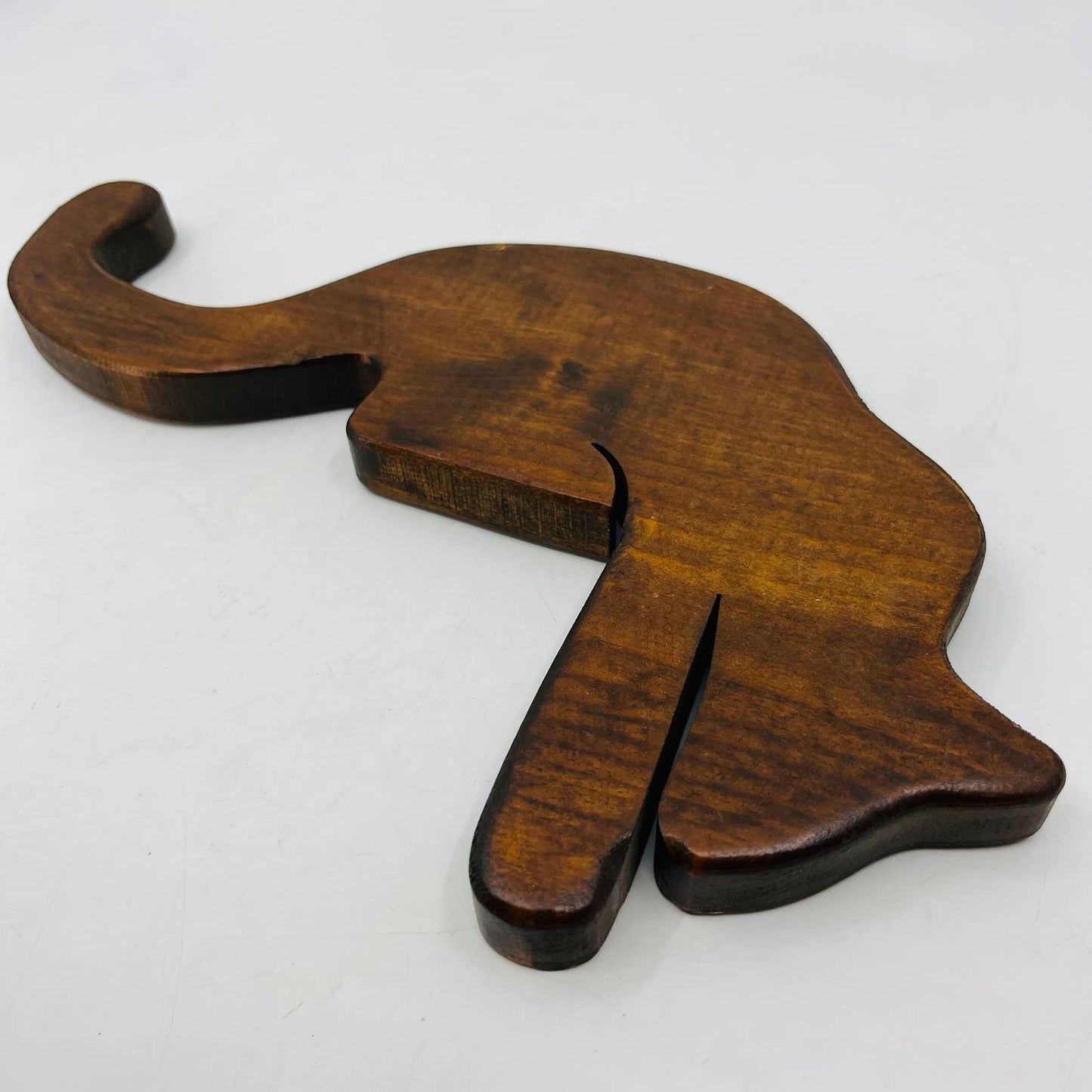 Vintage Handmade Solid Wood Cat Leaning Over Shelf Figure 11 x 7” TC7