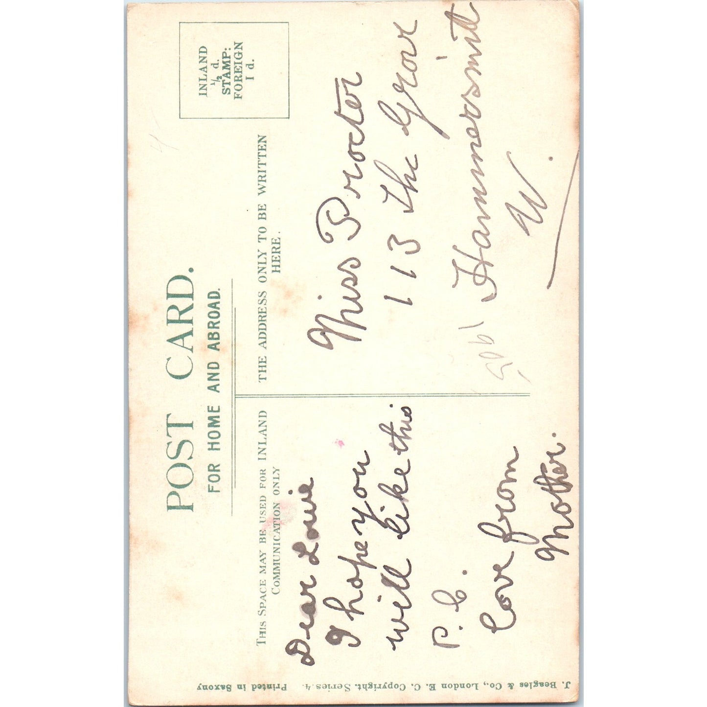 Miss Lily Hanbury 1905 Original Postcard P2-10