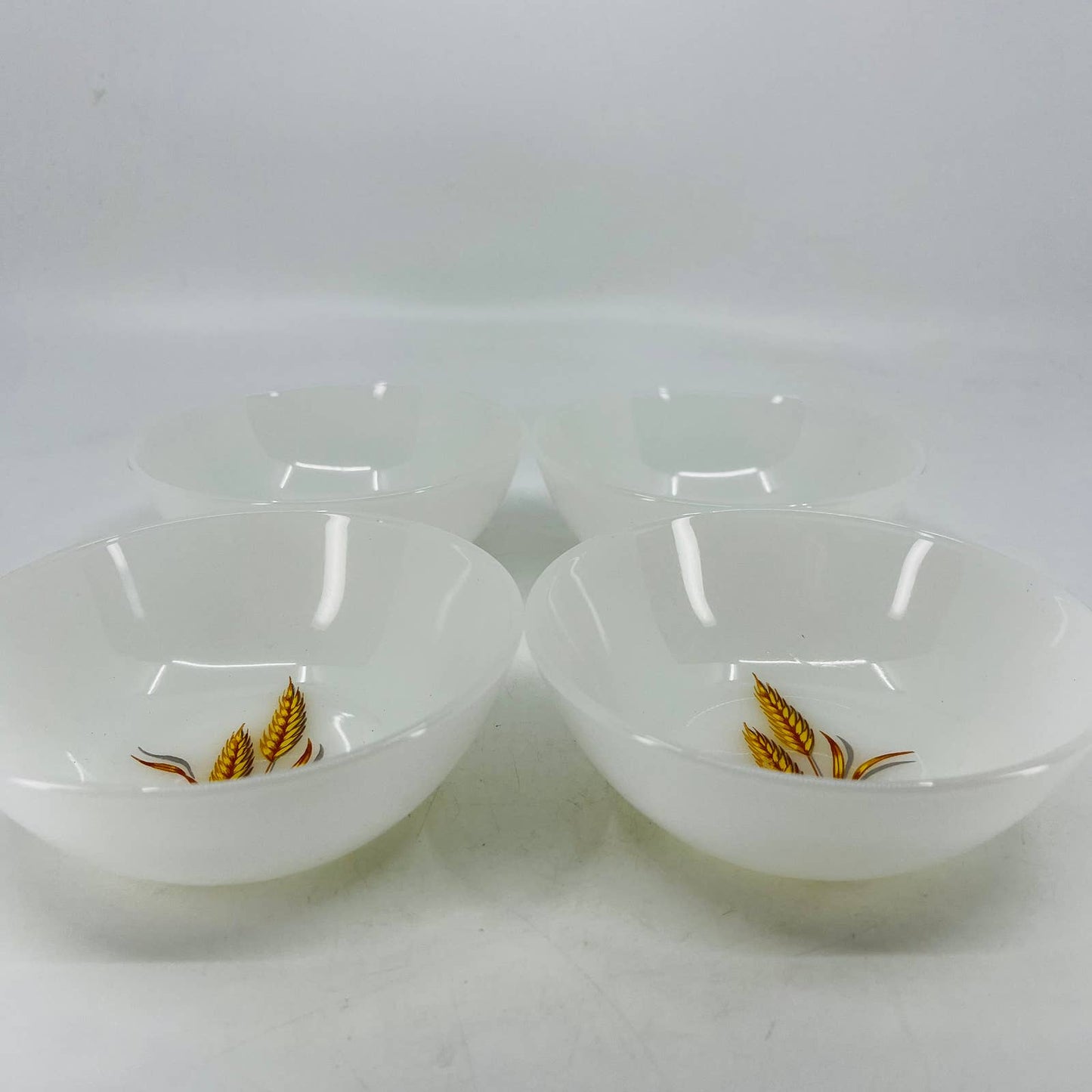 Vintage Fire King Milk Glass Golden Wheat Berry Dessert Bowl 4.5” Set of 4 TC6