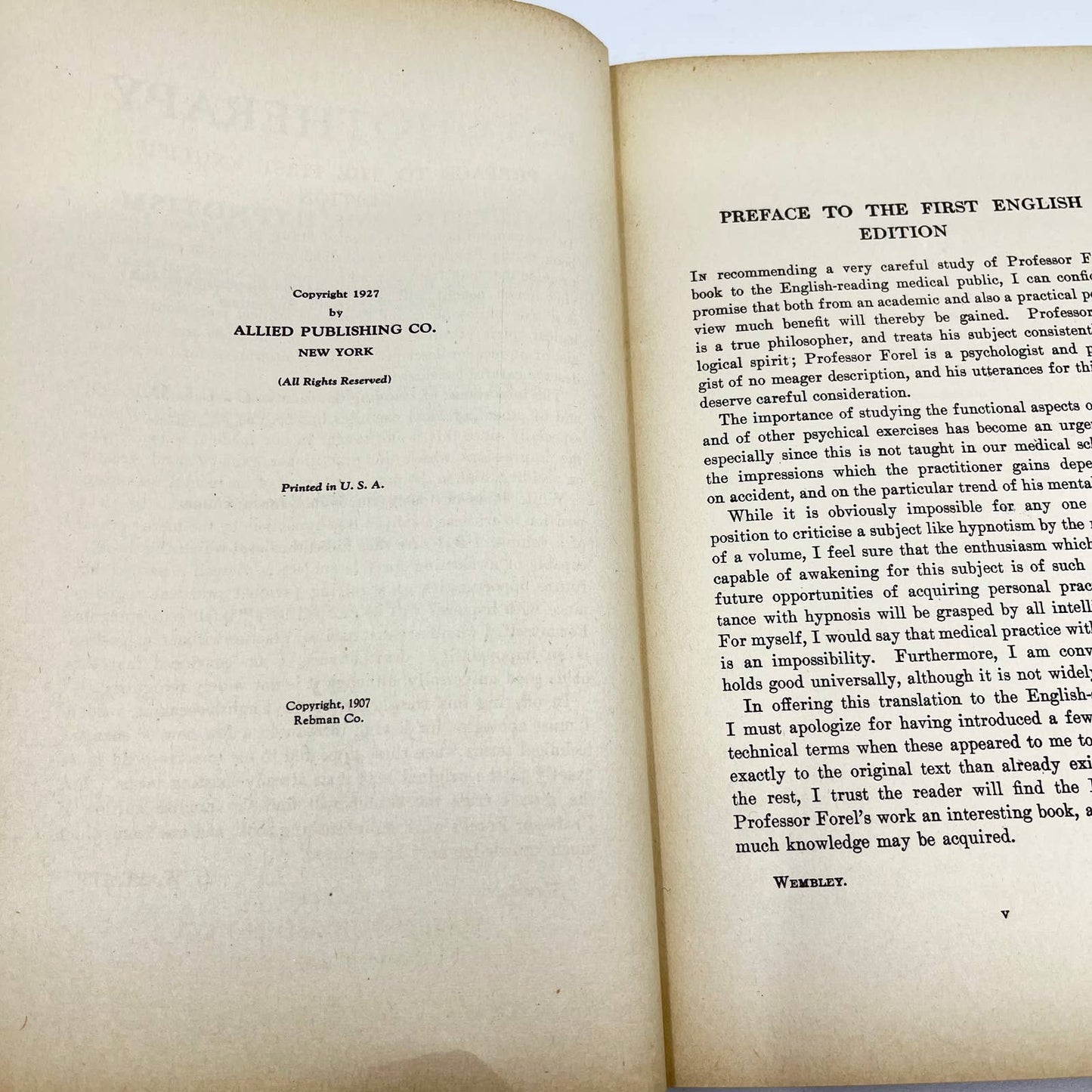 1927 Psychotherapy and Suggestion or Hypnotism August Forel Dust Jacket TF4