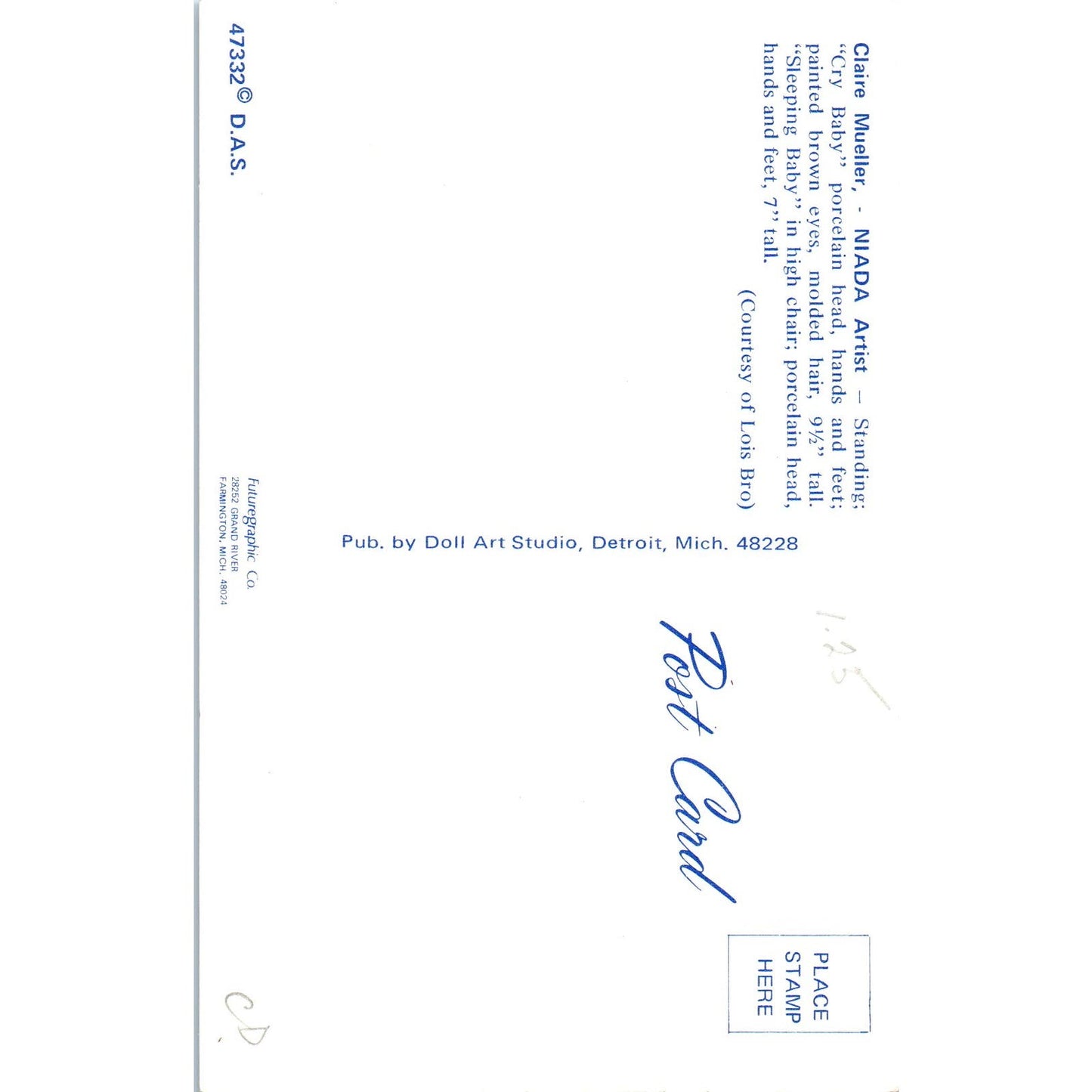 Claire Bueller NIADA Artist - Cry Baby Doll Original Postcard PB9