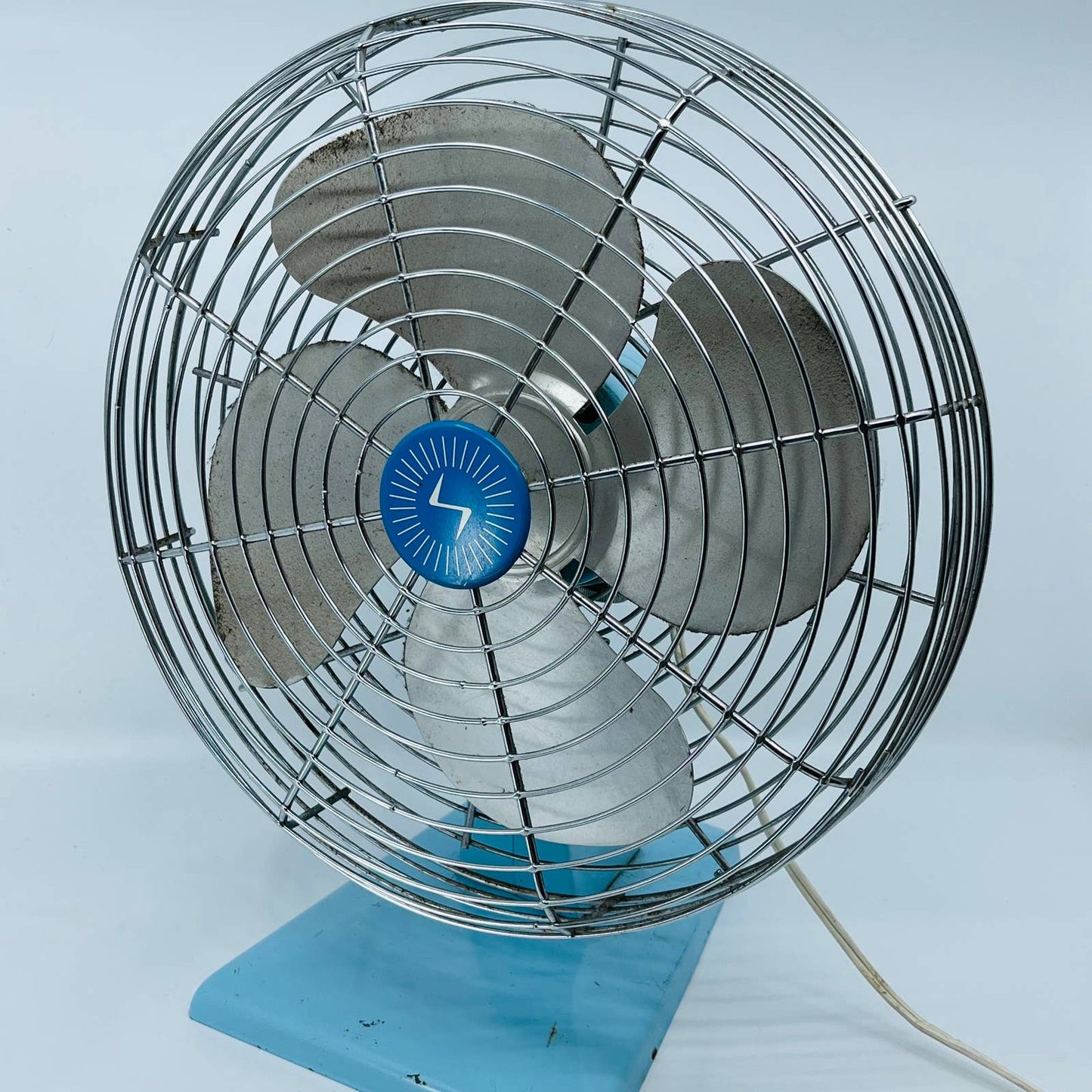 1950s MCM Mod Atomic Superior Electric Fan Teal Oscillating Metal 15” WORKS