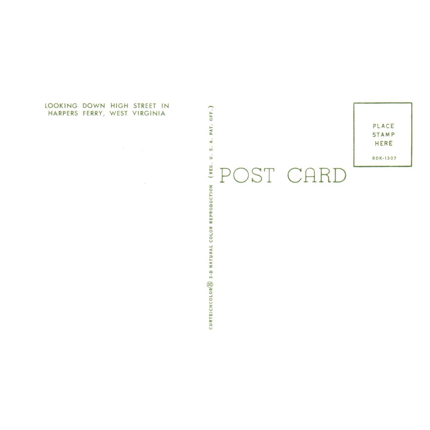 Vintage Postcard - Looking Down High Street in Harpers Ferry West Virginia AD9