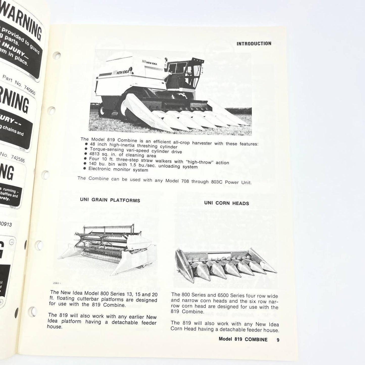 Original 1989 New Idea Operator's Manual Model 818 Combine UC-109 TB9