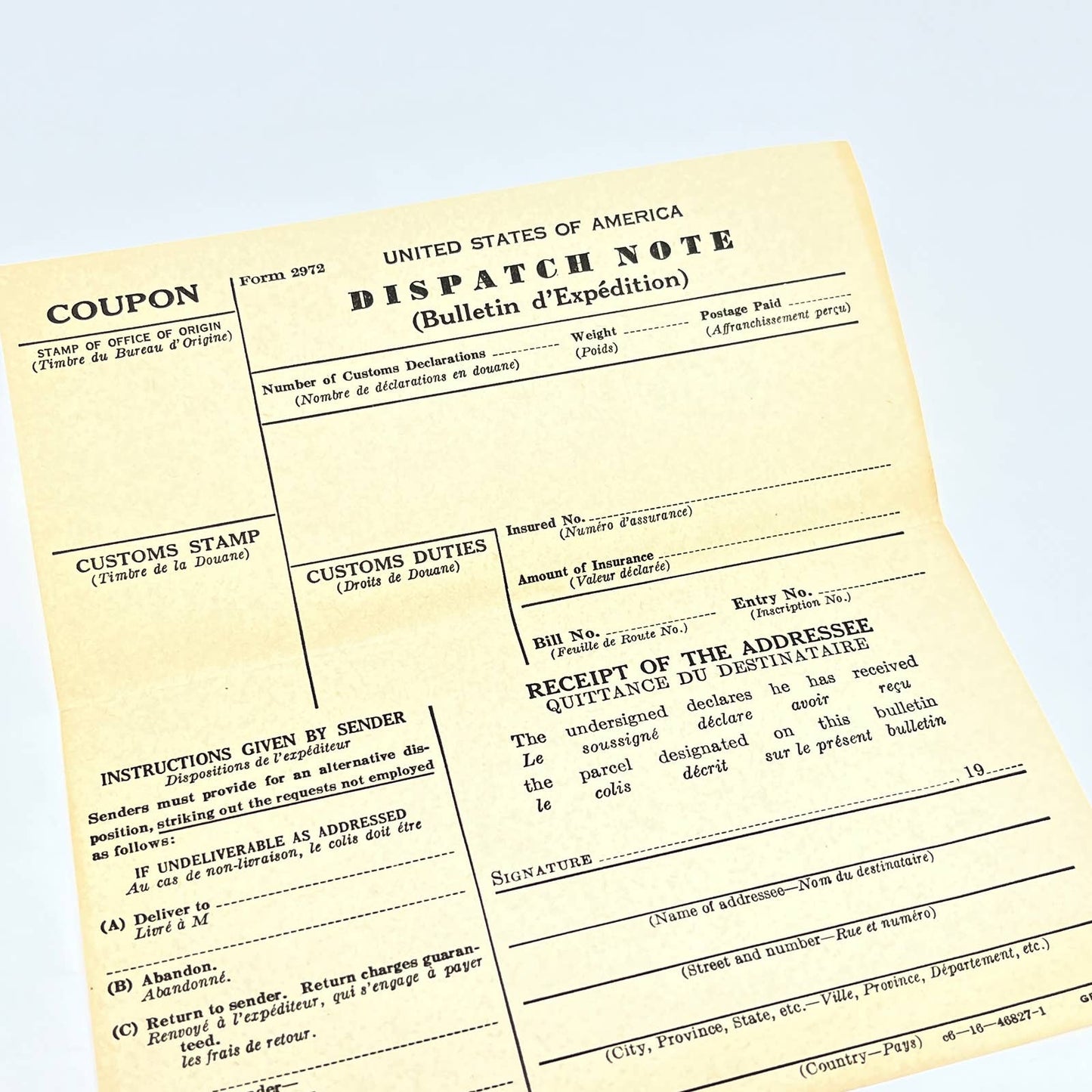 1945 US Postal Service Customs Declaration Forms and Dispatch Note BLANK AB8
