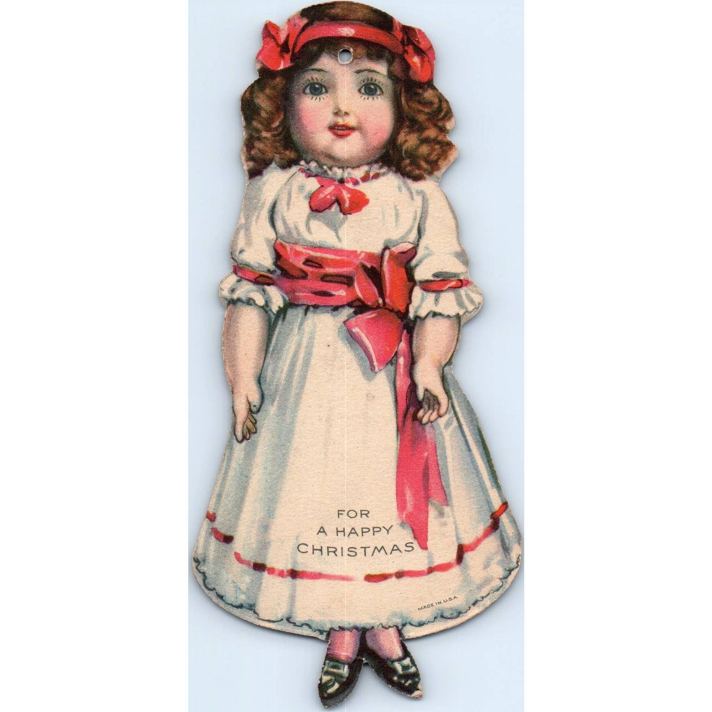 1910s Antique Lithograph Die Cut Paper Christmas Ornament Tag German Bisque SE4