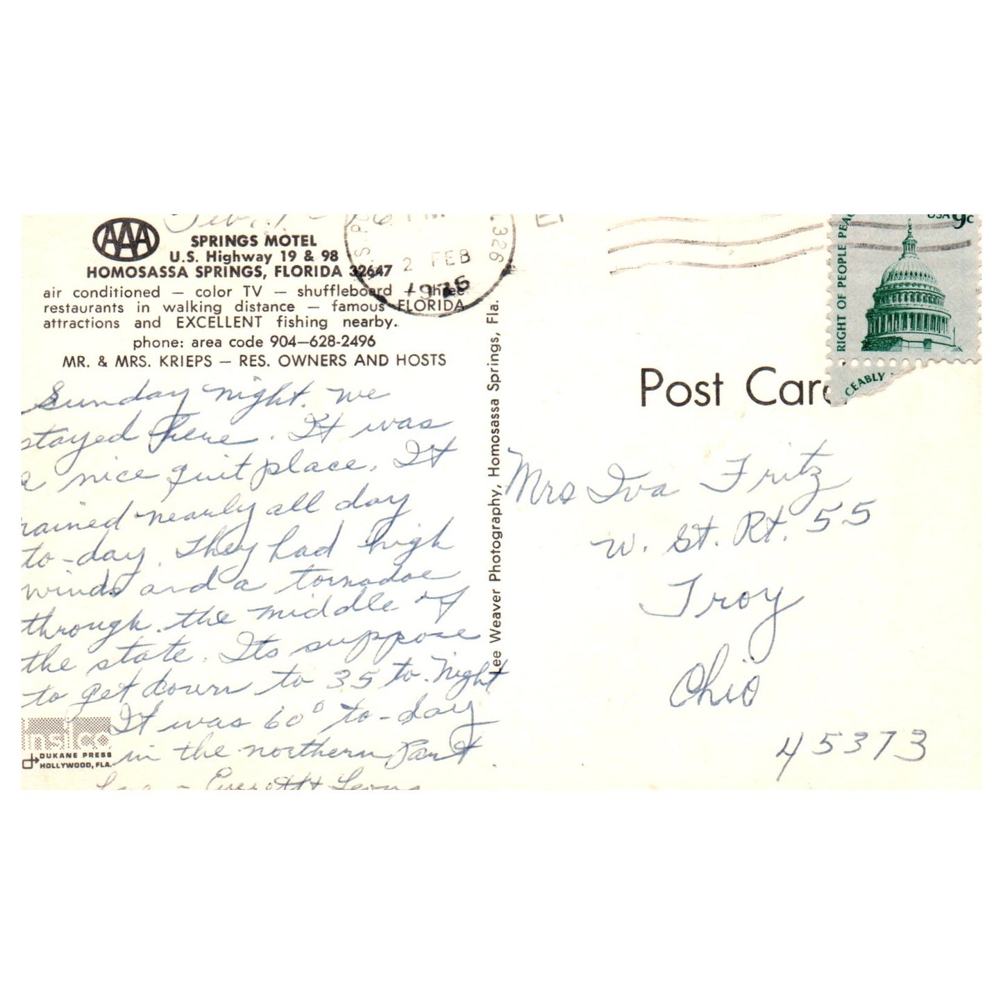 Vintage Postcard - Springs Motel Homosassa Springs FL 1976 P4-6