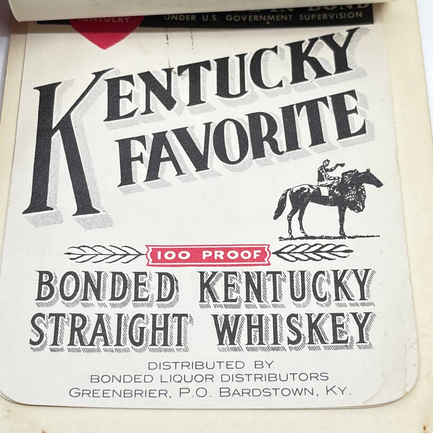 Kentucky Favorite Bourbon Whiskey Label Set of 6 Double Springs Greenbrier KY