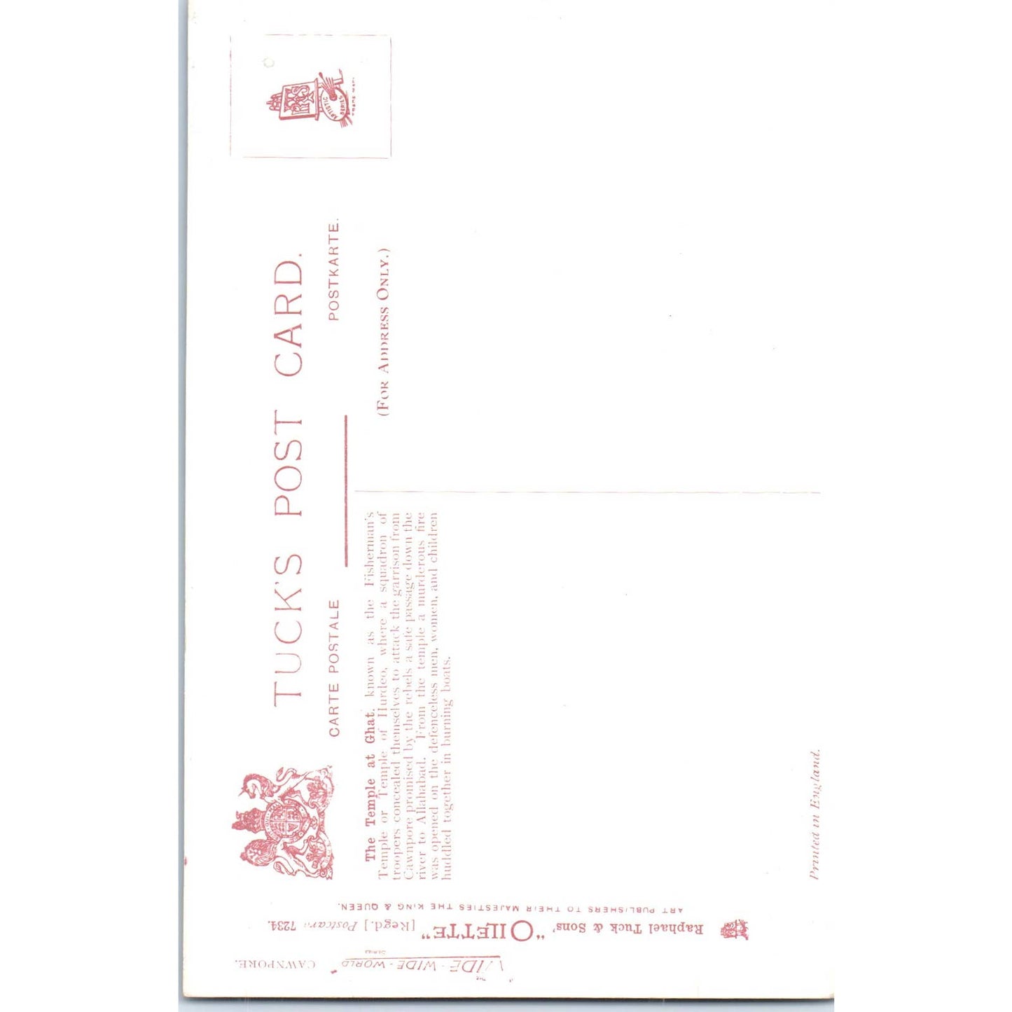 Cawnpore The Temple at Ghat Raphael Tuck Oilette Original Postcard TK1-P17