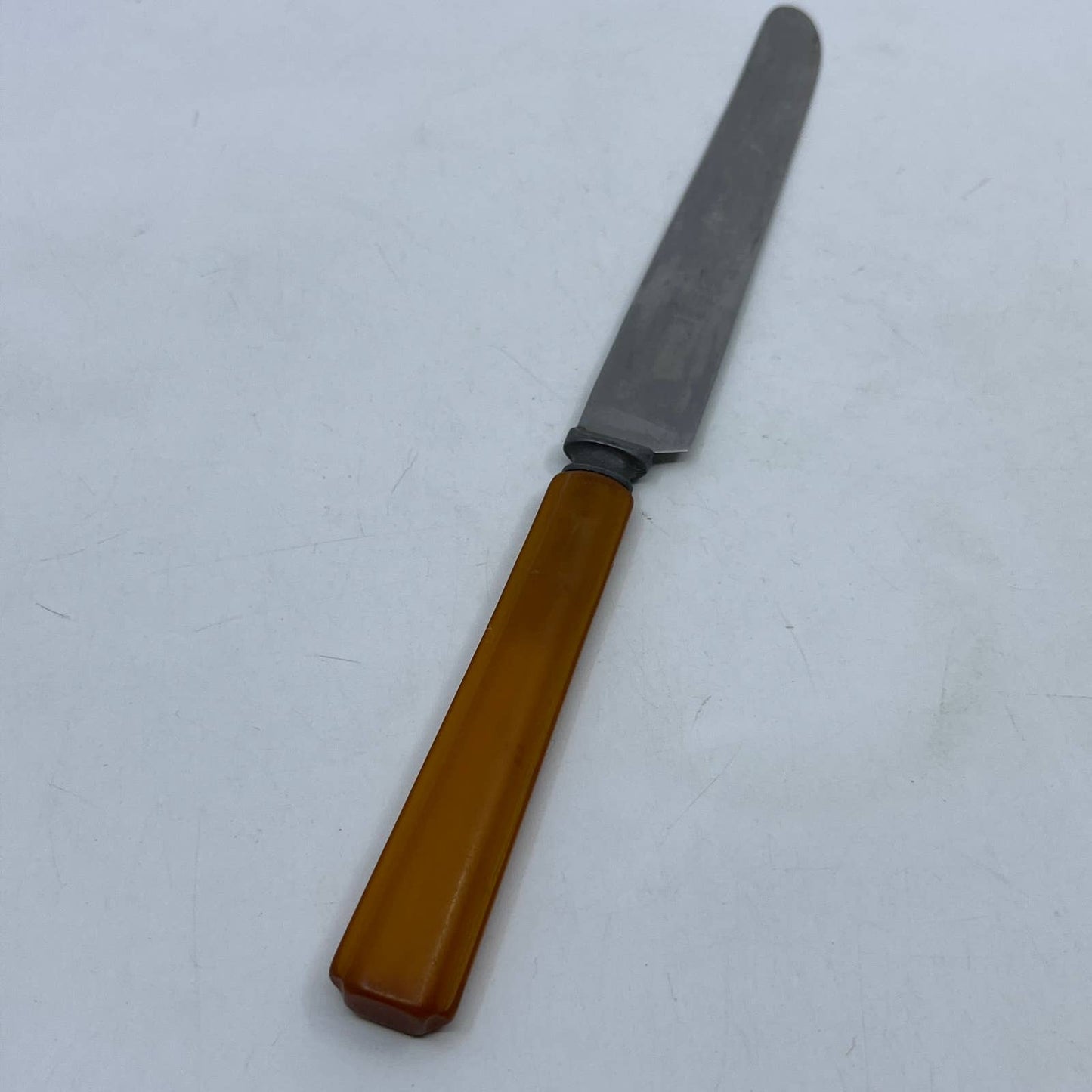 Vtg Robinson Knife Co Butterscotch Bakelite 9” Butter Knife Stainless Steel TE7
