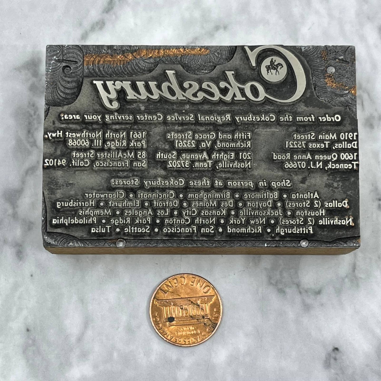 Vintage Printing Letterpress Printers Block Plate Cokesbury Stores TJ5