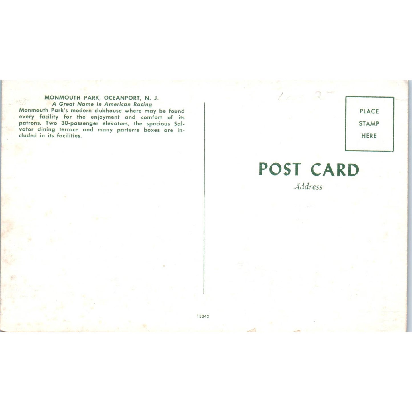 Monmouth Park Horse Racing Track Oceanport NJ Original Postcard TK1-23