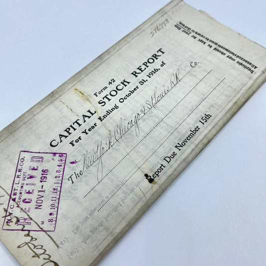 1916 New York, Chicago & St. Louis RR Railroad Capital Stock Report AB2