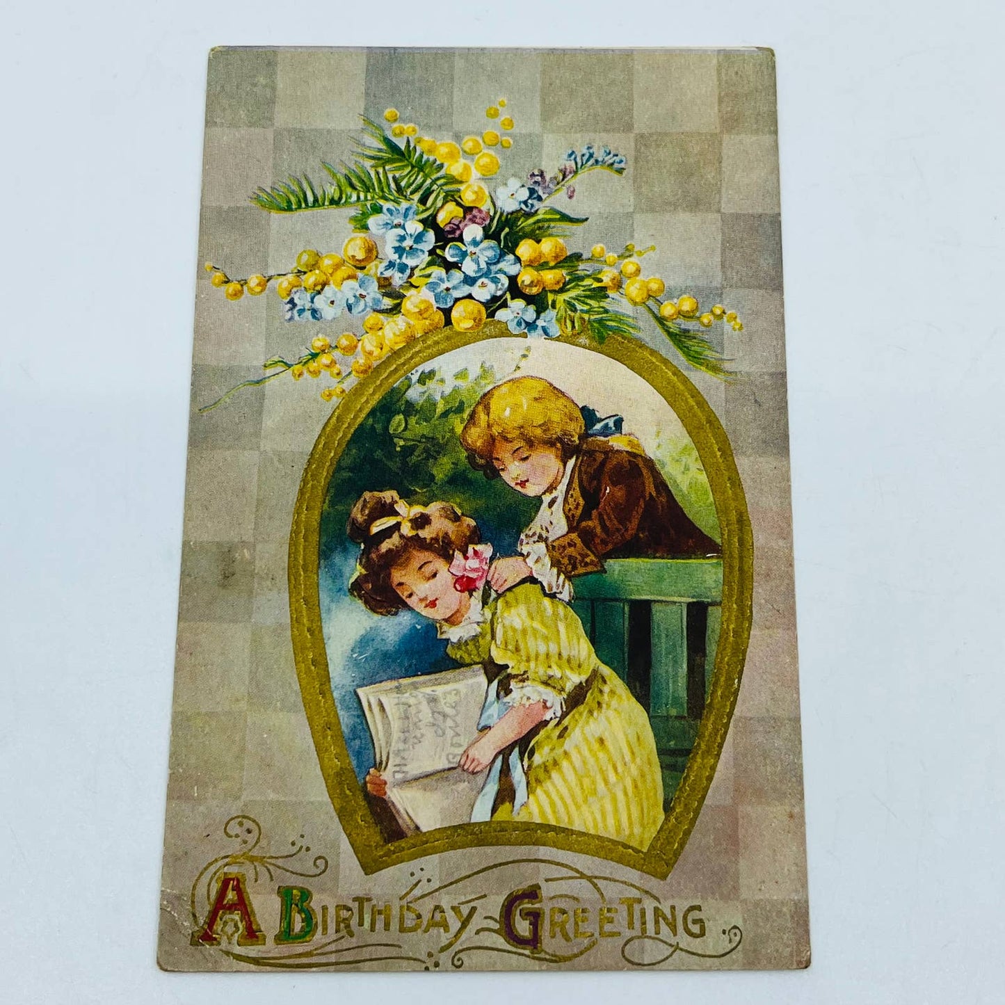 1910s Birthday Post Card WINSCH Back Art Nouveau Victorian Boy & Girl PA5