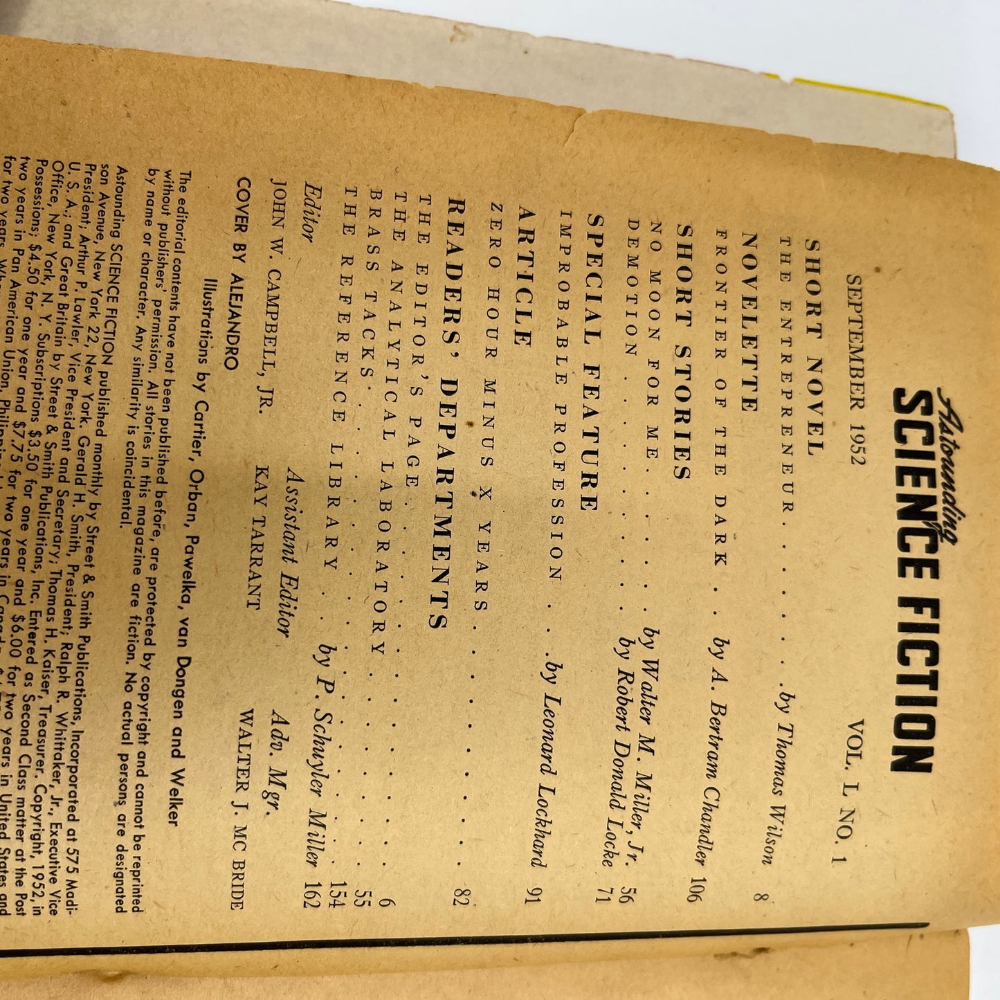 Astounding Science Fiction Thomas Wilson Walter Miller B Chandler Sept 1952 TH9