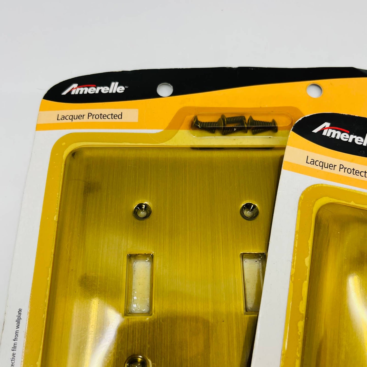 Amerelle Devon Brushed Brass 3 gang Stamped Steel Toggle Wall Plate LOT OF 2 TD4