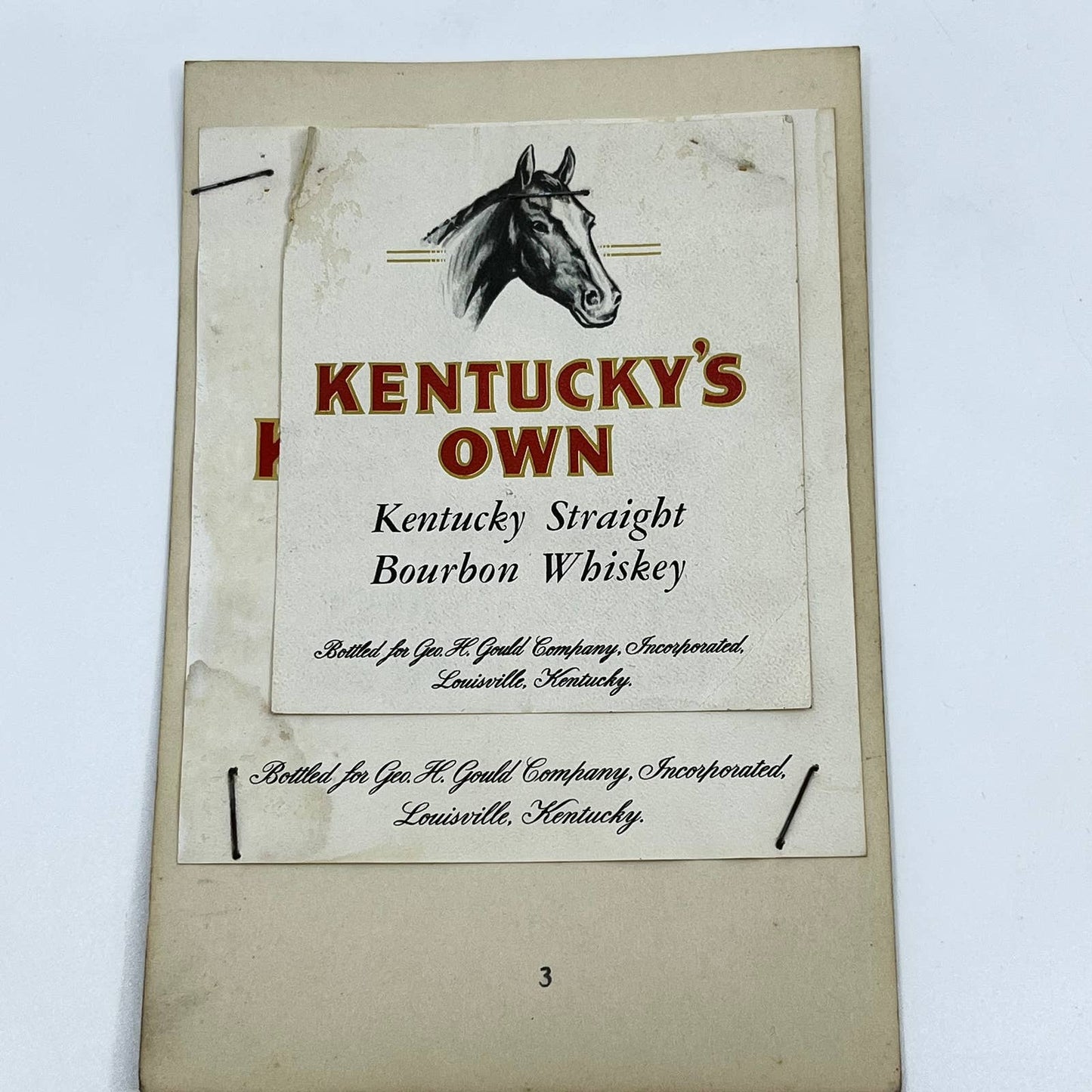 Kentucky’s Own Whiskey Label Set of 2 Geo. H. Gould Co. Inc. Louisville KY