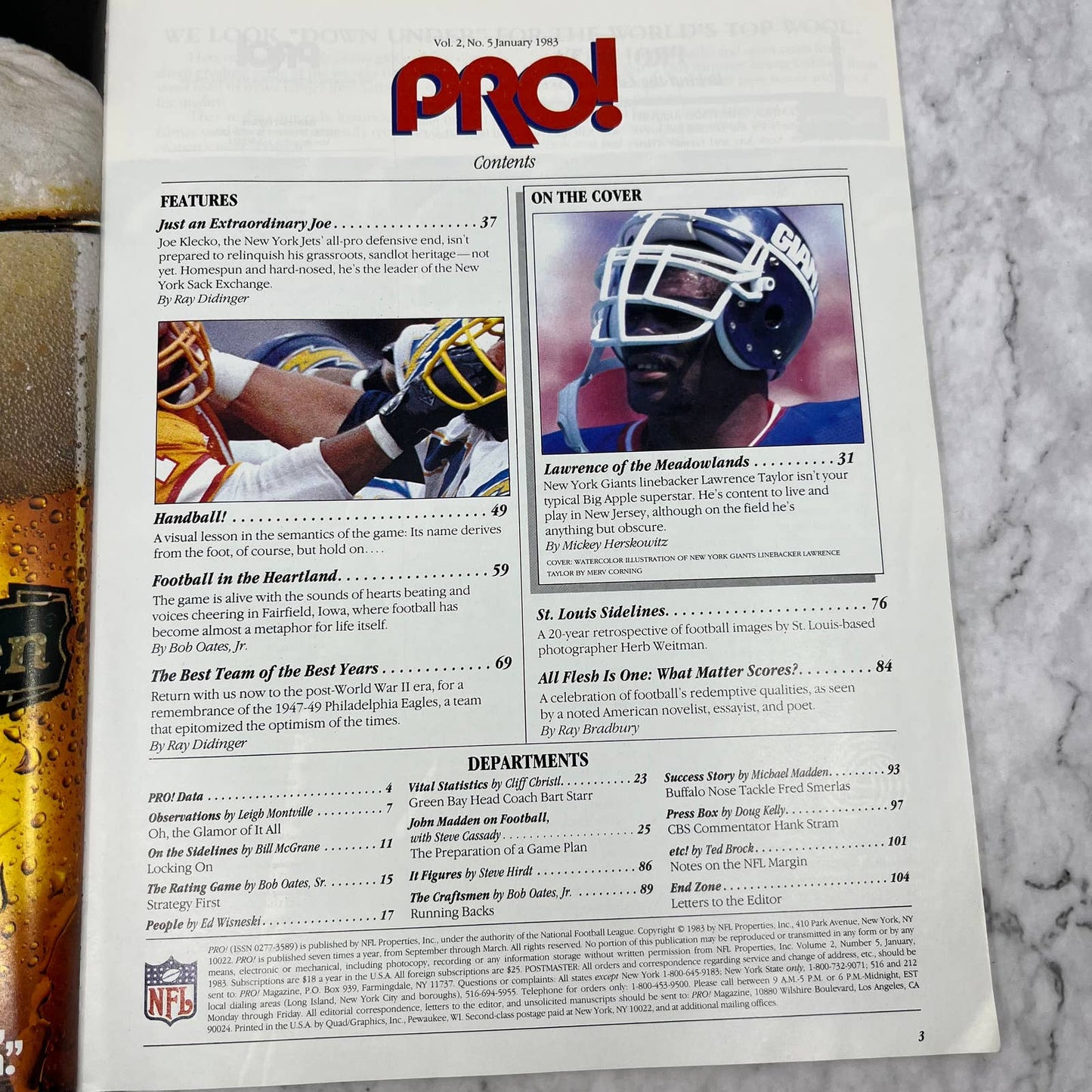 Vintage January 1983 NFL Pro Magazine Lawrence Taylor N.Y. Giants Cover TJ3