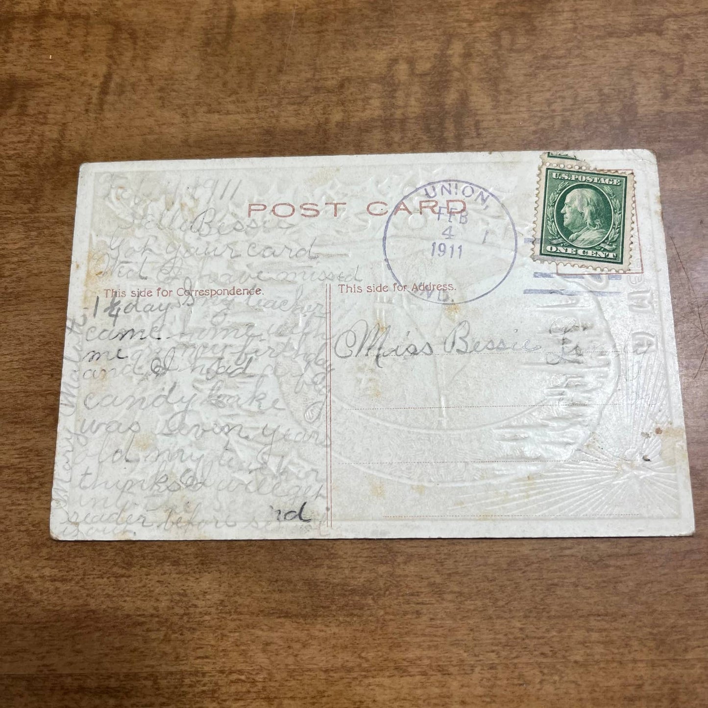 c1910 Embossed Gold Silver Star Holly Country Merry Christmas Postcard PA2