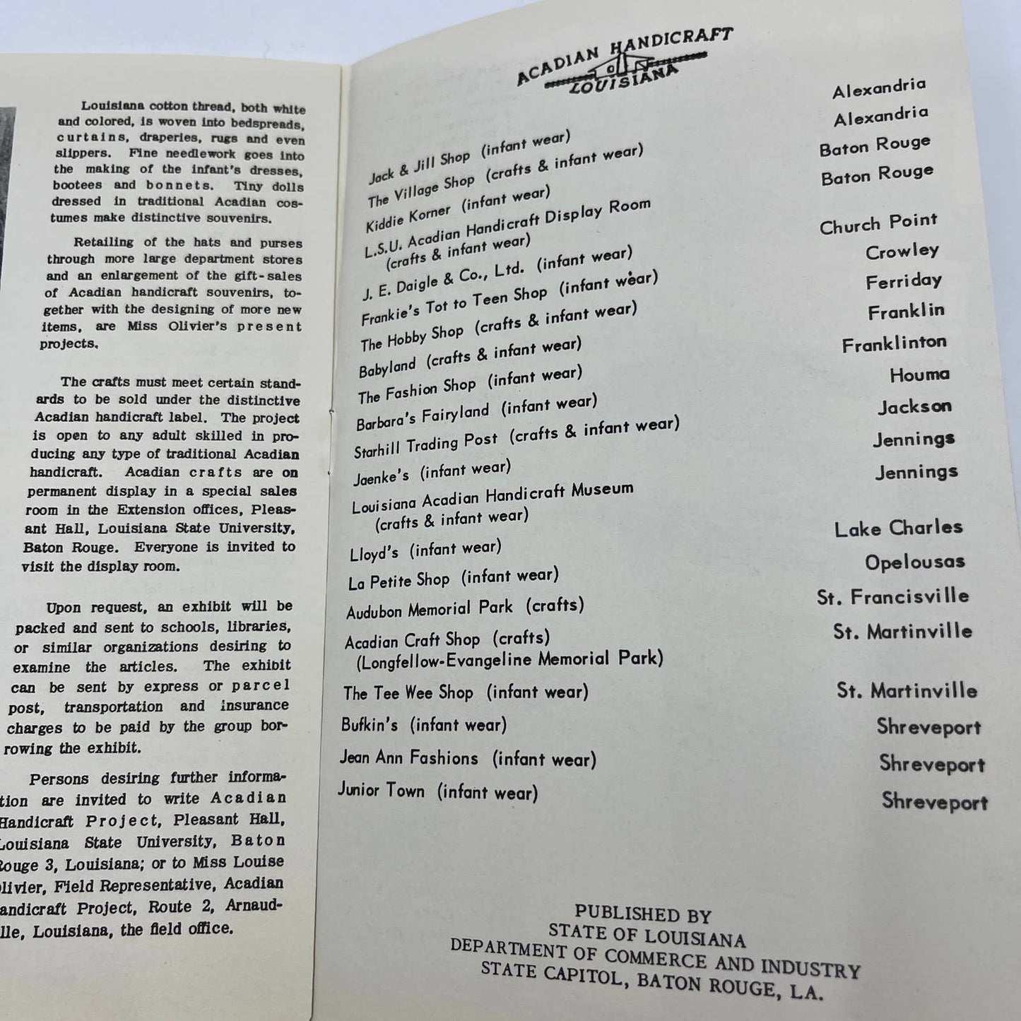 1955 Louisiana Acadian Handicraft Bicentennial Program St. Martinville AC9