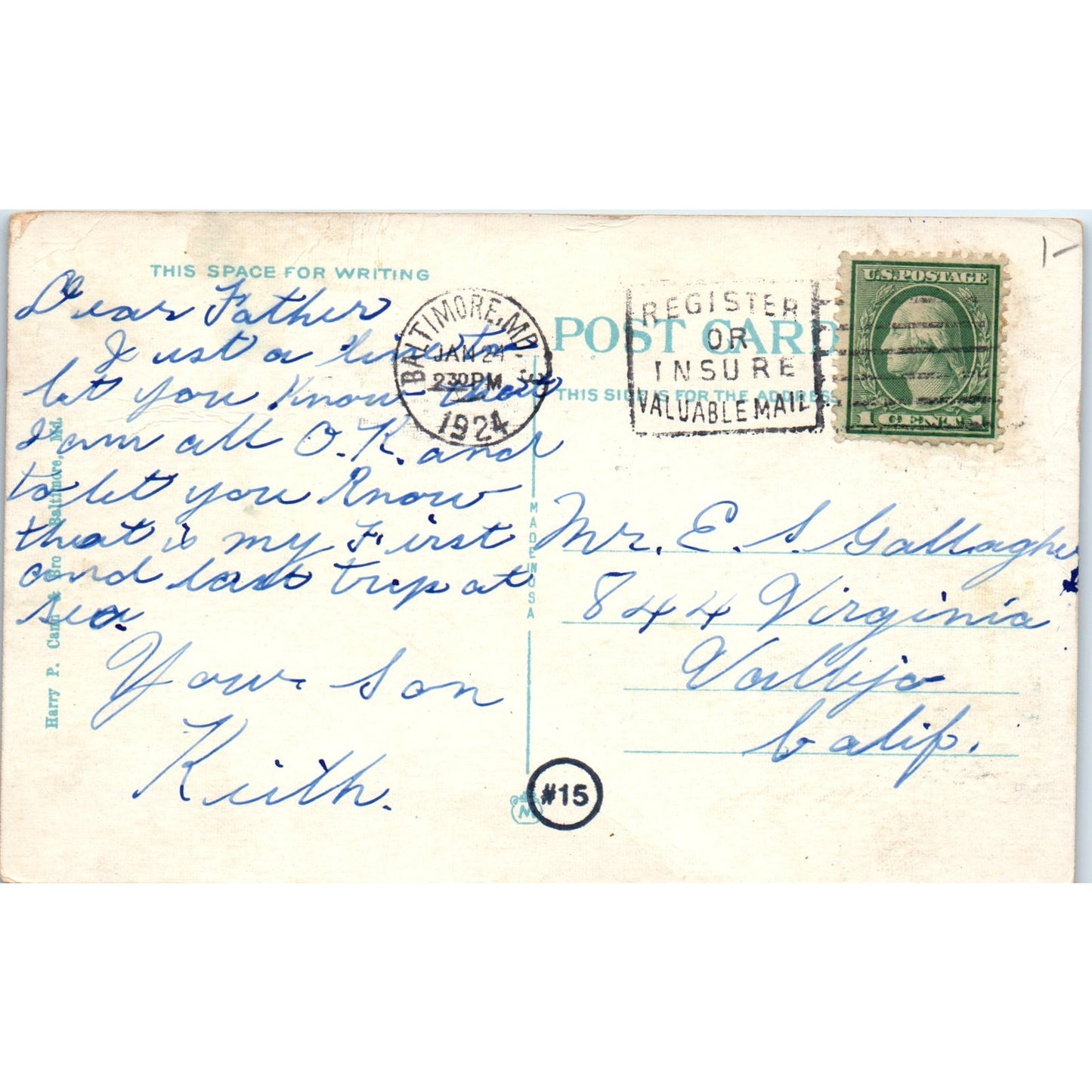 Lake Drive Druid Hill Park Baltimore MD 1924 Original Postcard P2-2