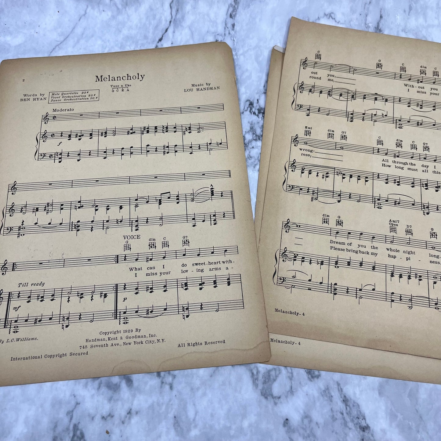 1929 Melancholy - Ben Ryan, Lou Handman - Vintage Sheet Music V39-4