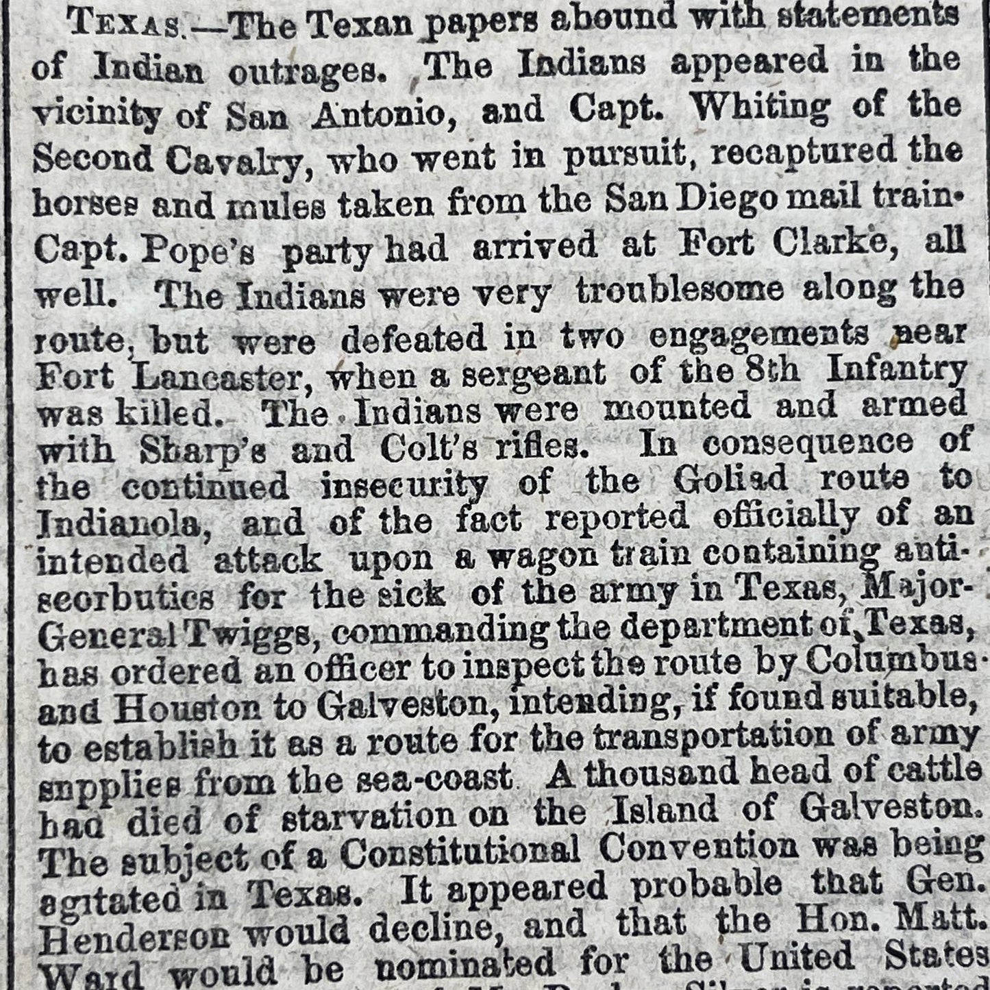 1857 Sep 12 Original New York Tribune - Texas & Native American Relations FL4