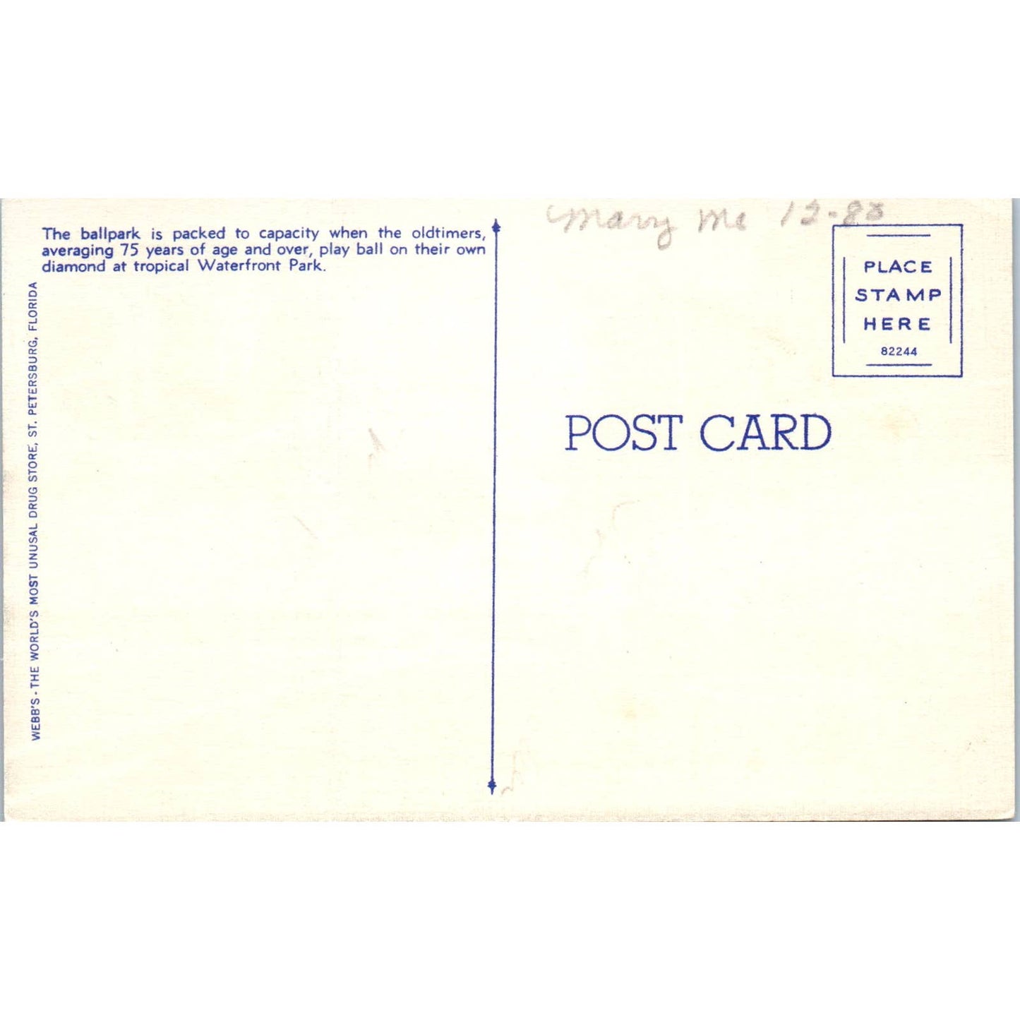 Kids & Cubs Baseball Clubs Waterfront Park St. Petersburg FL Postcard TK1-23