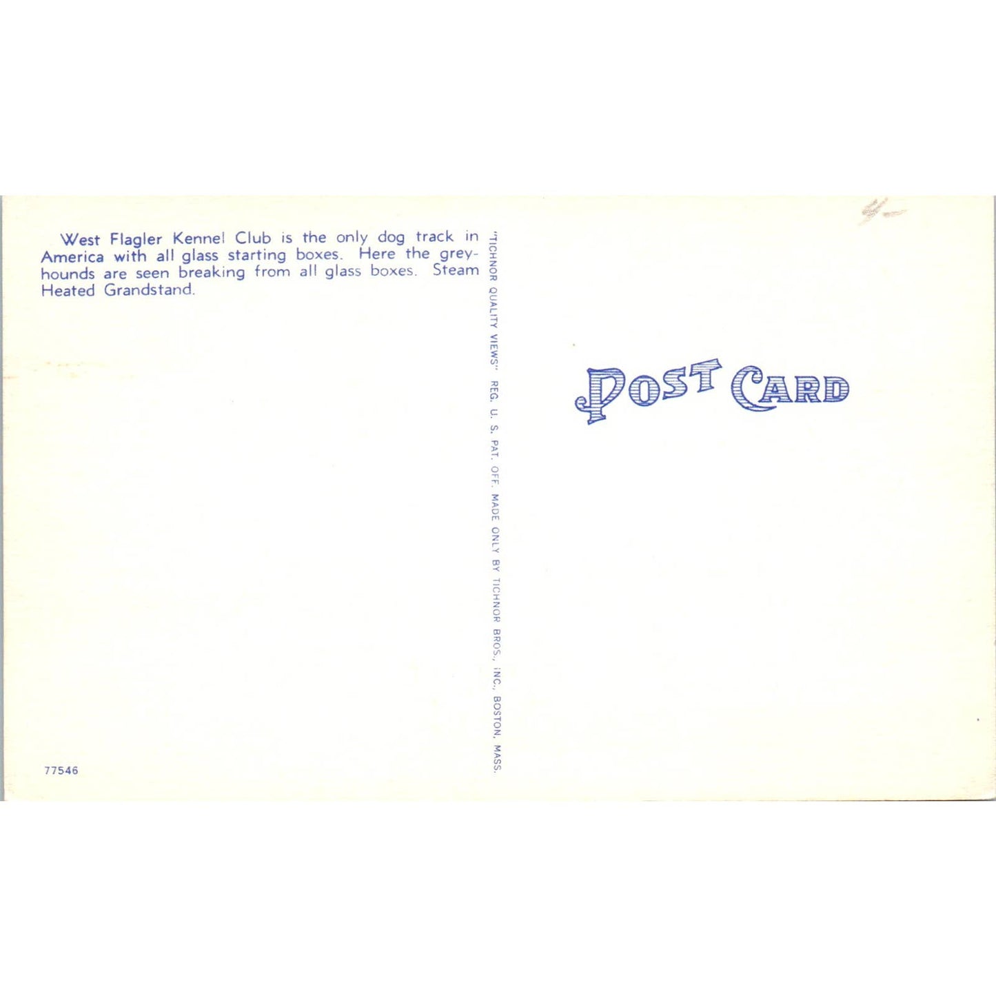 West Flagler Kennel Club Dog Racing Miami Florida Original Postcard TK1-23