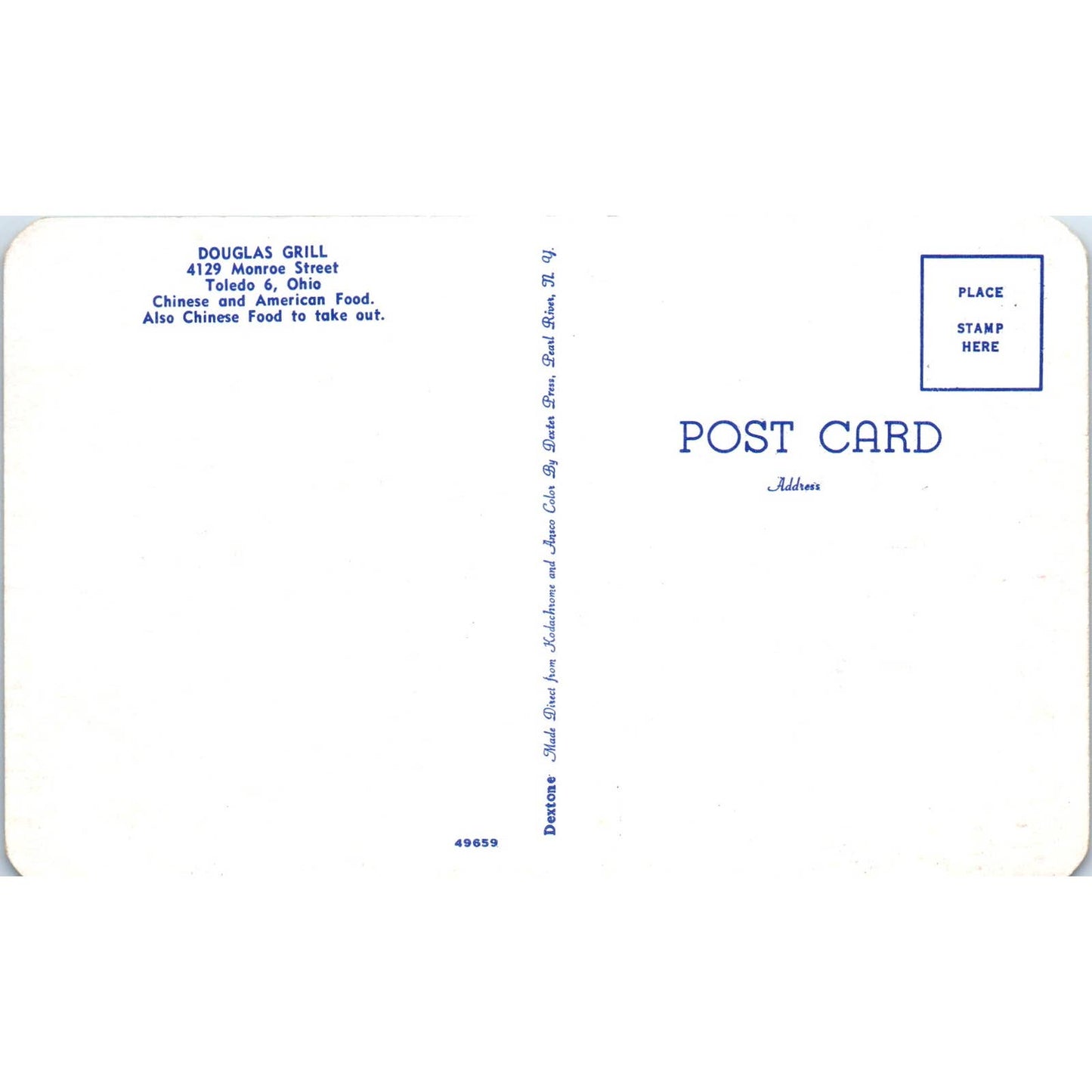 Vintage Postcard Douglas Grill Interior Monroe Street Toledo Ohio TD9