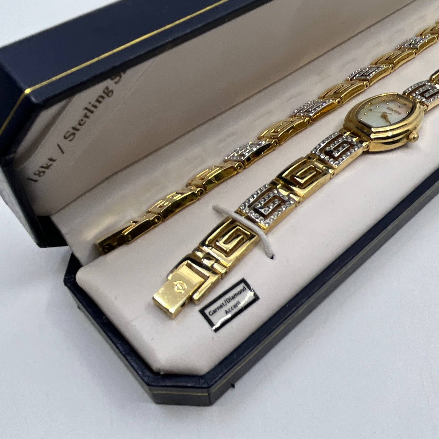 Elgin® Womens Greek Key Crystal Watch and Bracelet Set TI3