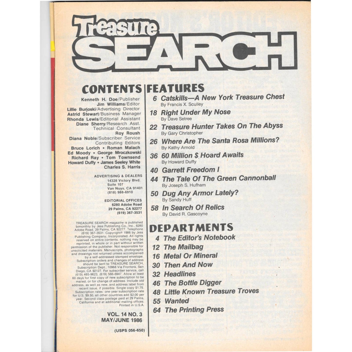 Treasure Search Magazine 1986 May/June Metal Detecting Gold Diamonds M2