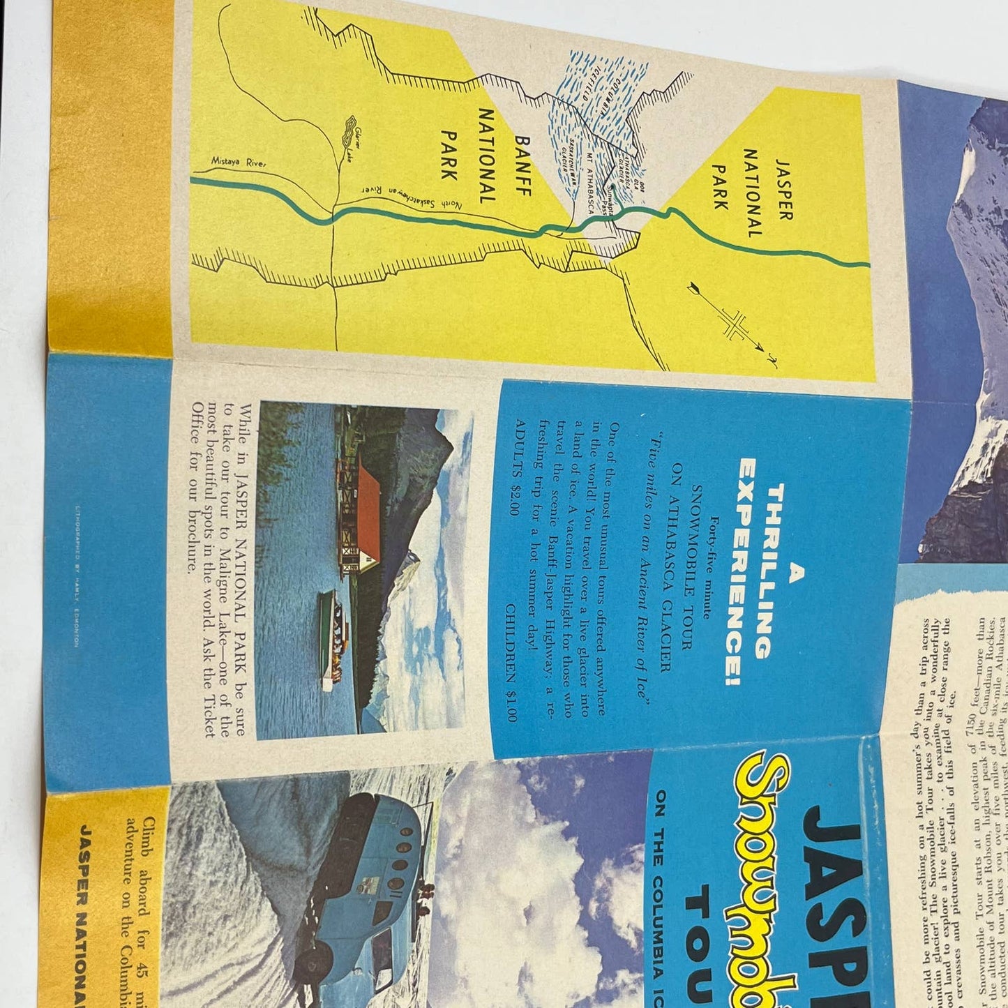 1950s Jasper Snowmobile Tours On the Columbia Ice Fields Travel Brochure AB8