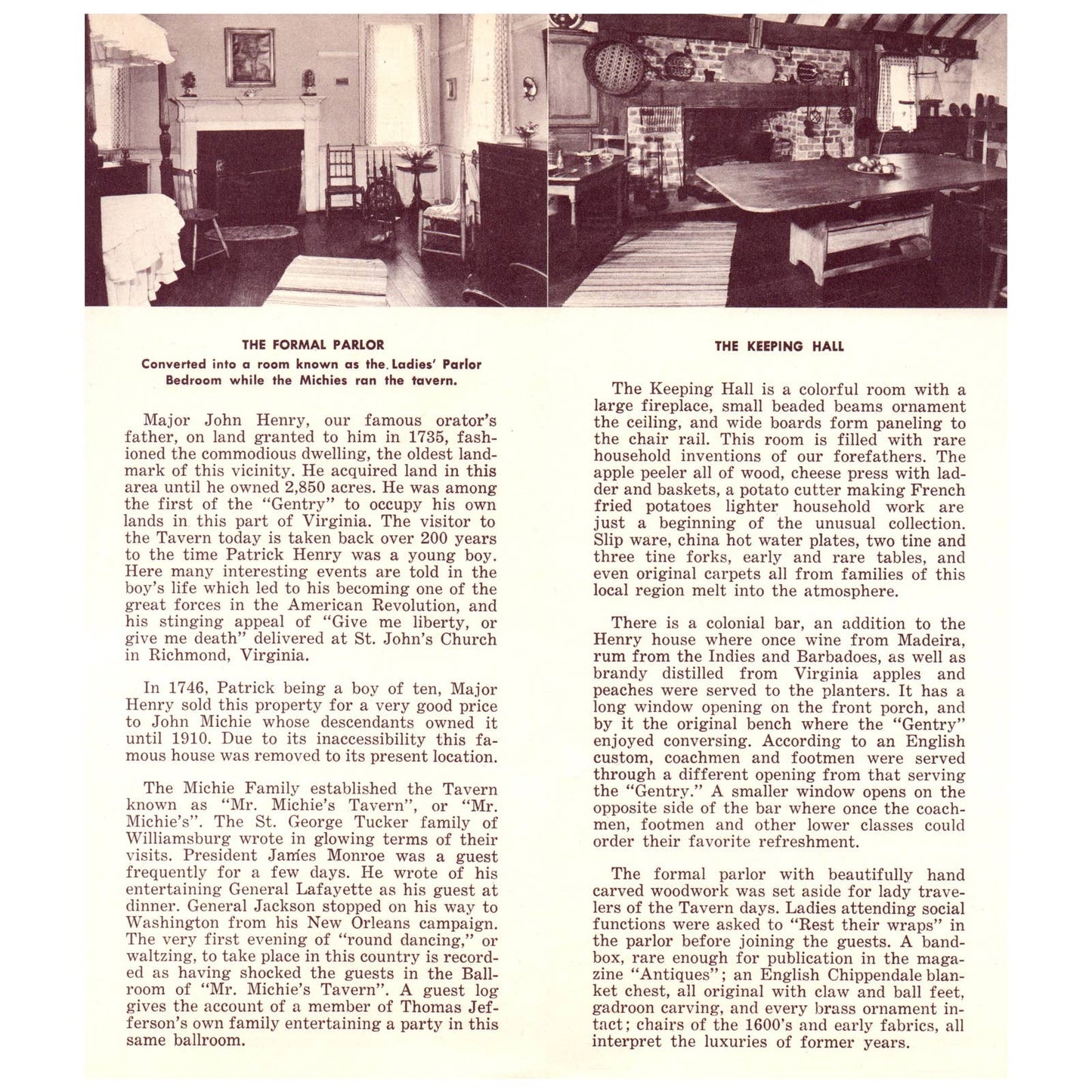 1950s Tourist Brochure Michie Tavern Charlottesville VA Home of Patrick Henry SE4